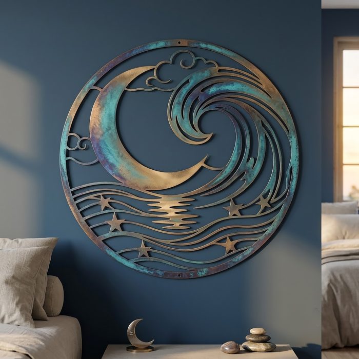 Moon and Ocean Wave Metal Wall Art
