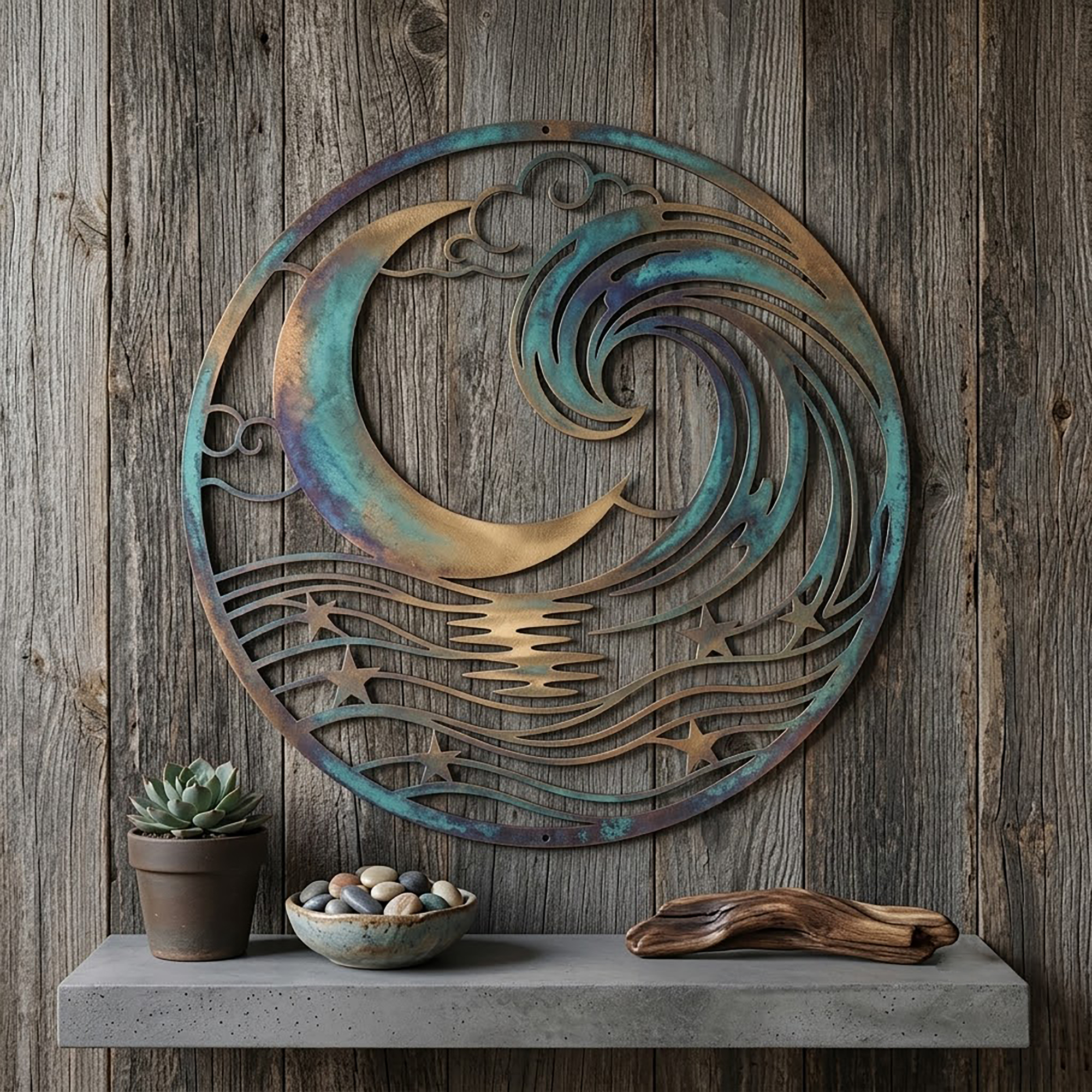 Moon and Ocean Wave Metal Wall Art - product view 2