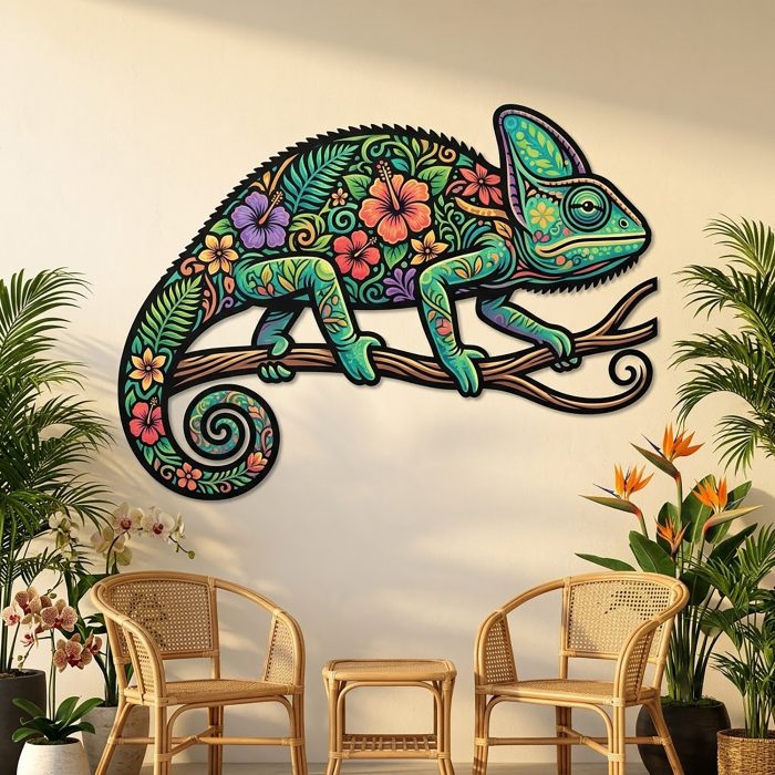 Colorful Chameleon Metal Wall Art