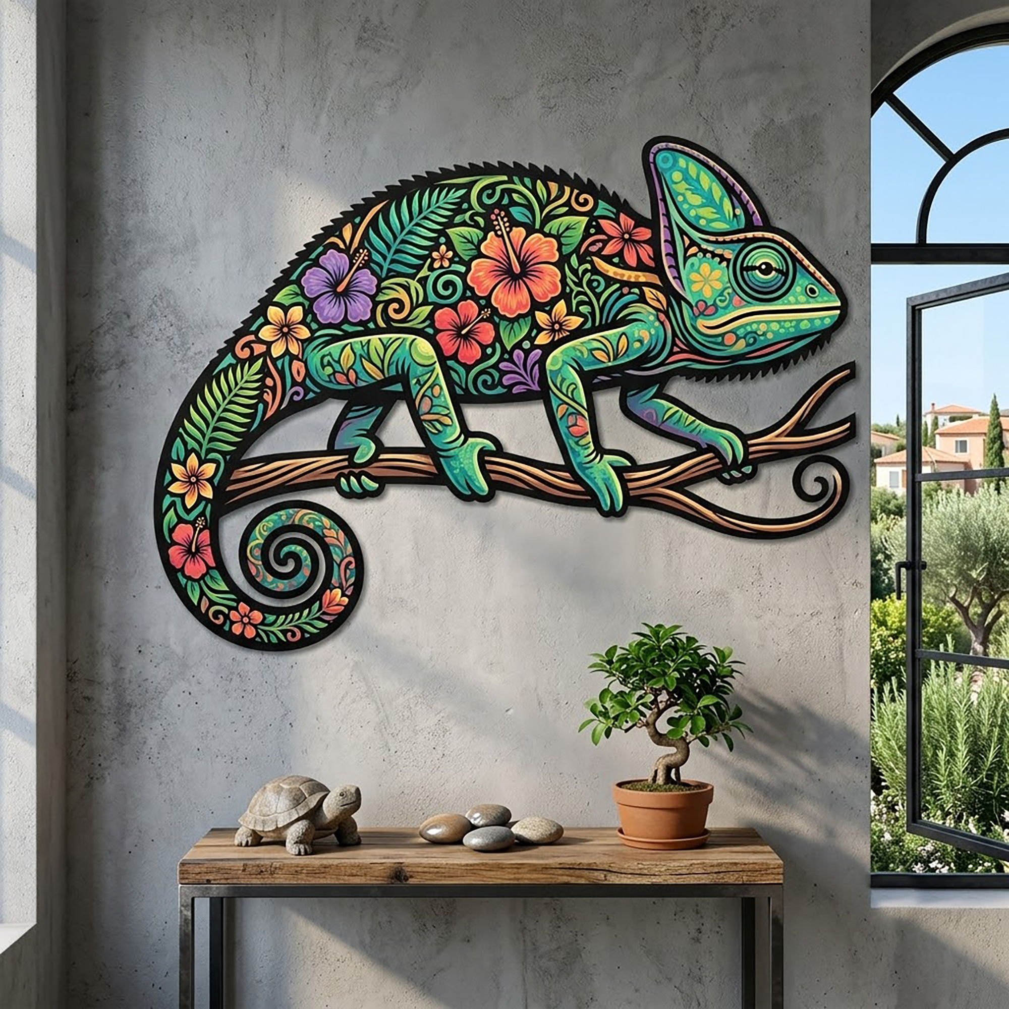 Colorful Chameleon Metal Wall Art - product view 2