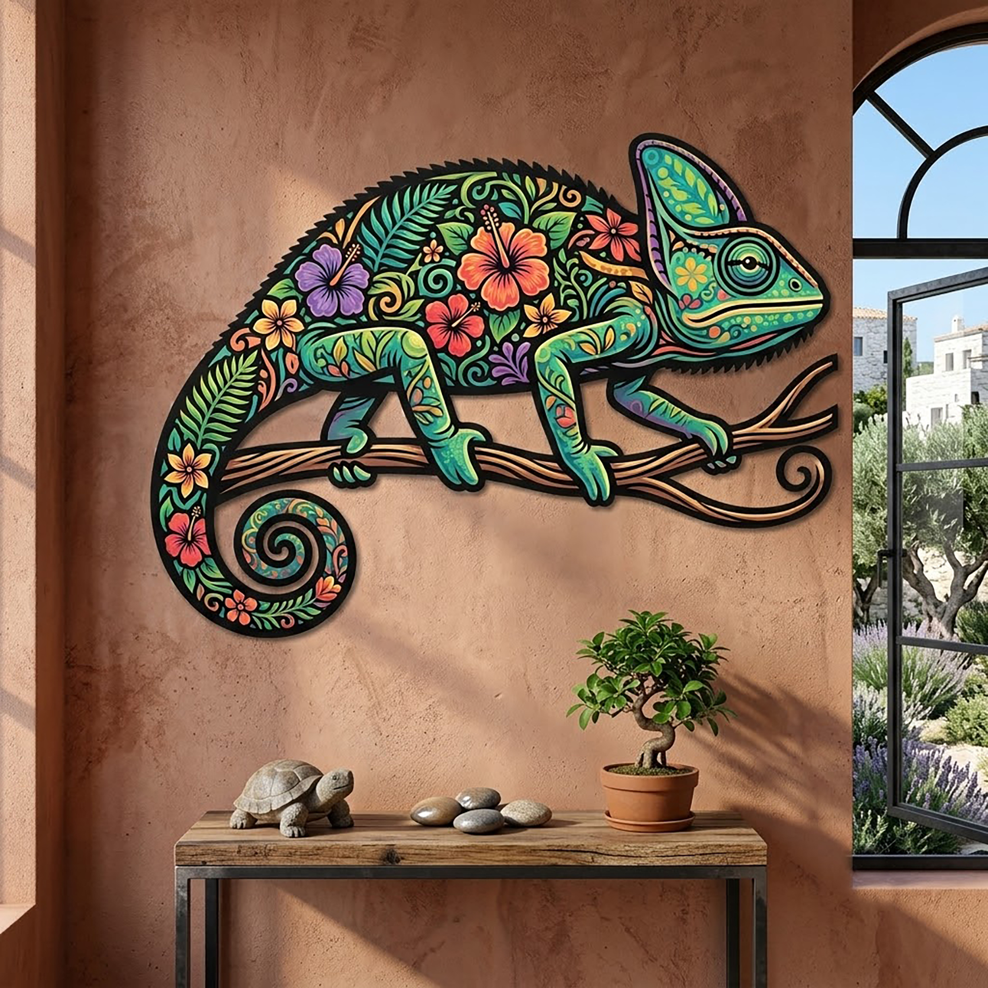 Colorful Chameleon Metal Wall Art - product view 3