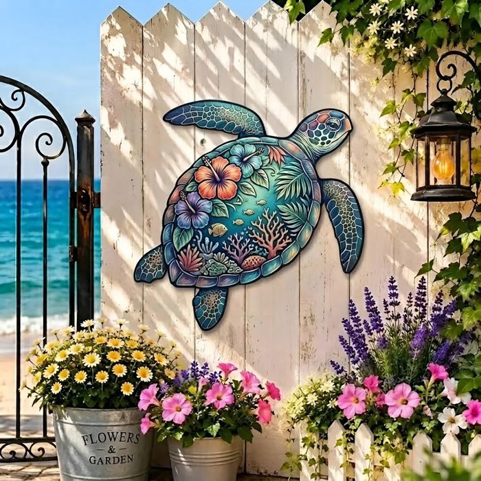 Colorful Sea Turtle Metal Wall Art
