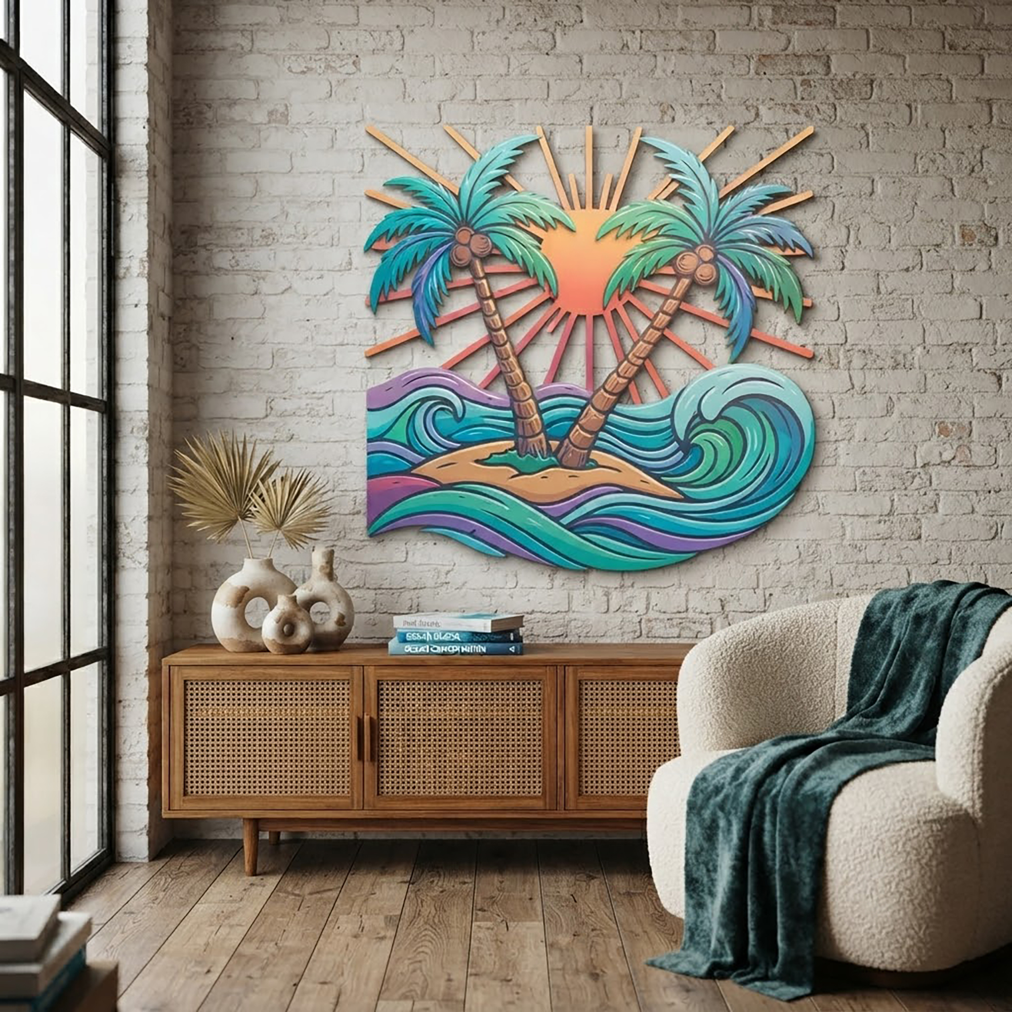 Tropical Palm Tree Metal Wall Art - product view 2