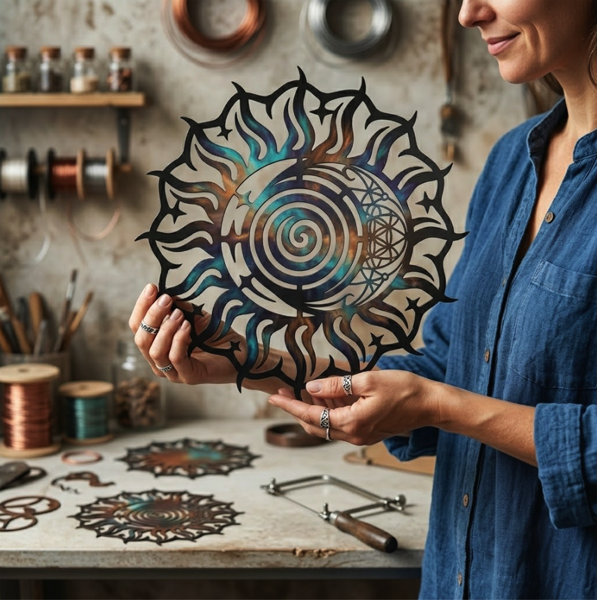 Sun Moon Metal Wall Art - product view 3