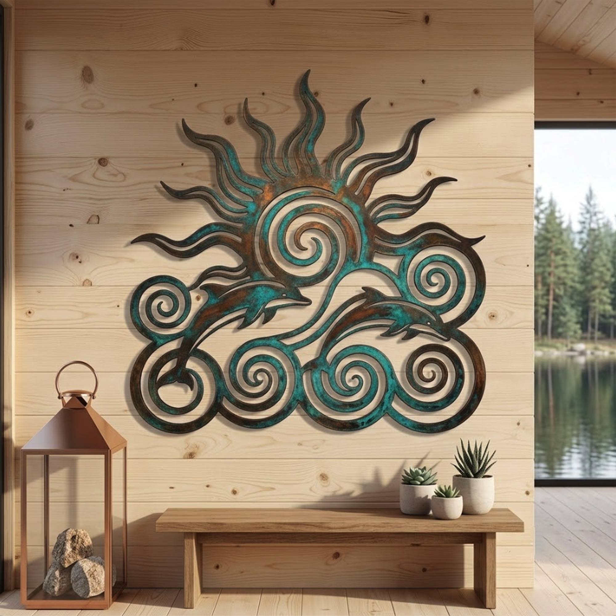 Dolphin Sun Metal Wall Art - product view 2