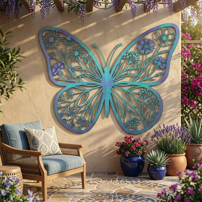 Floral Butterfly Metal Wall Art