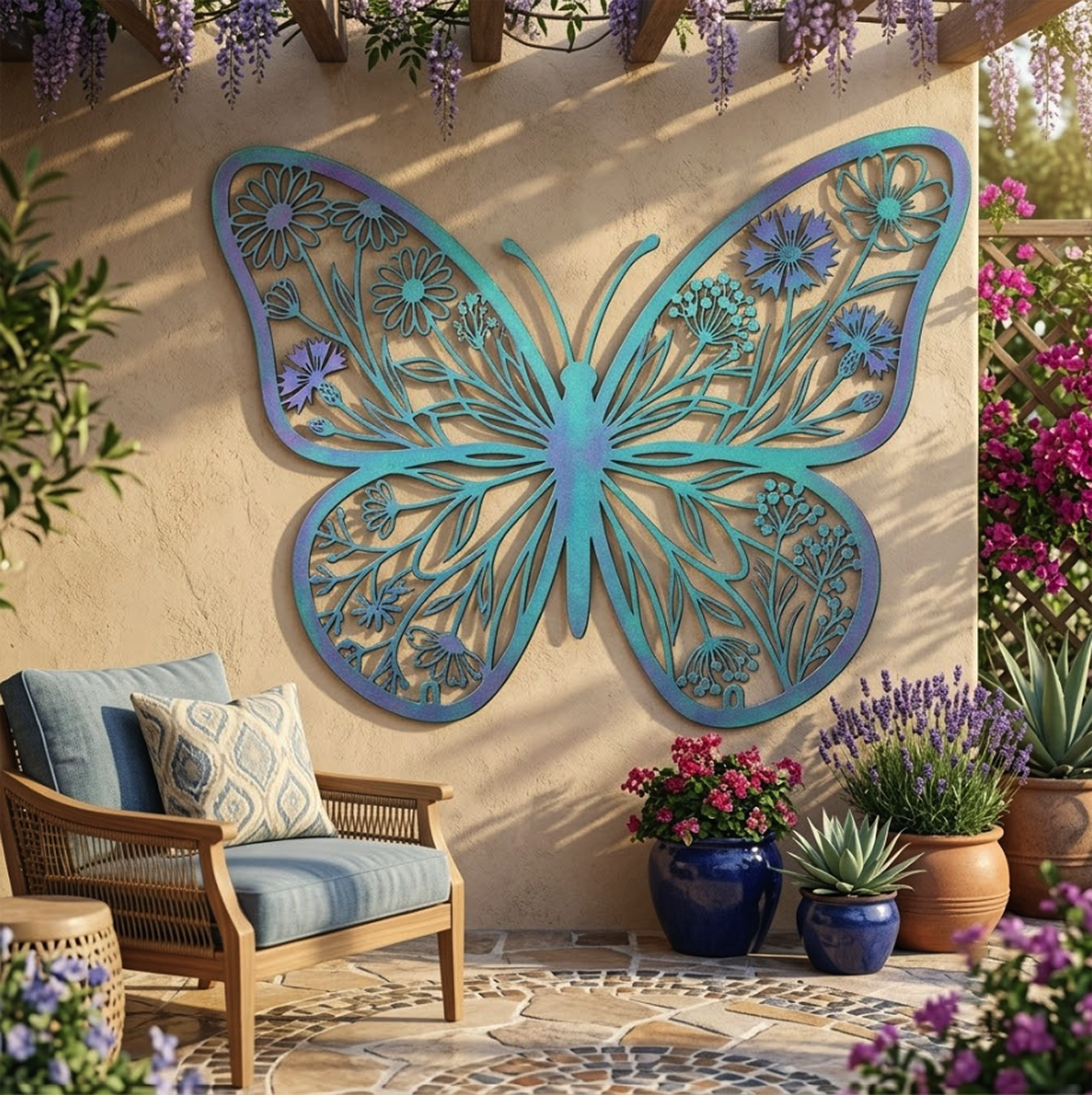 Floral Butterfly Metal Wall Art