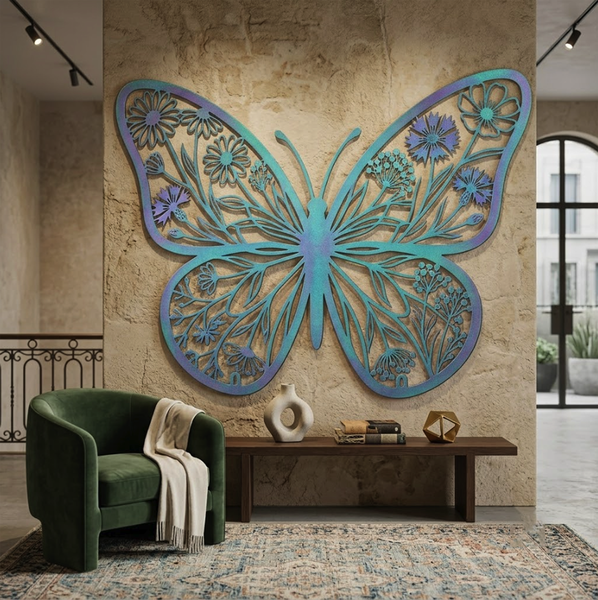 Floral Butterfly Metal Wall Art - product view 2