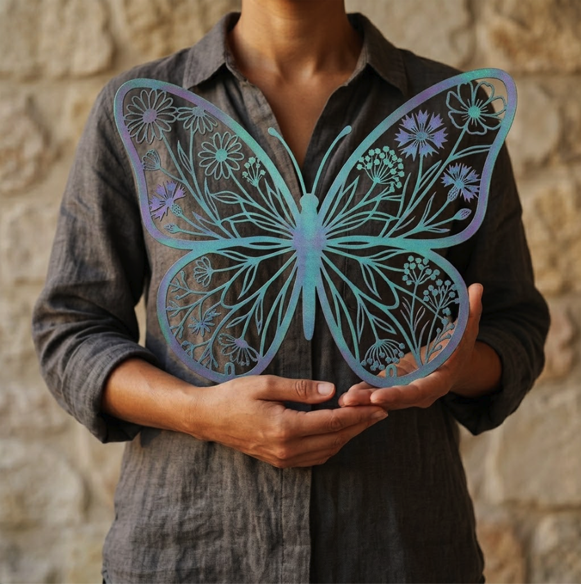 Floral Butterfly Metal Wall Art - product view 3