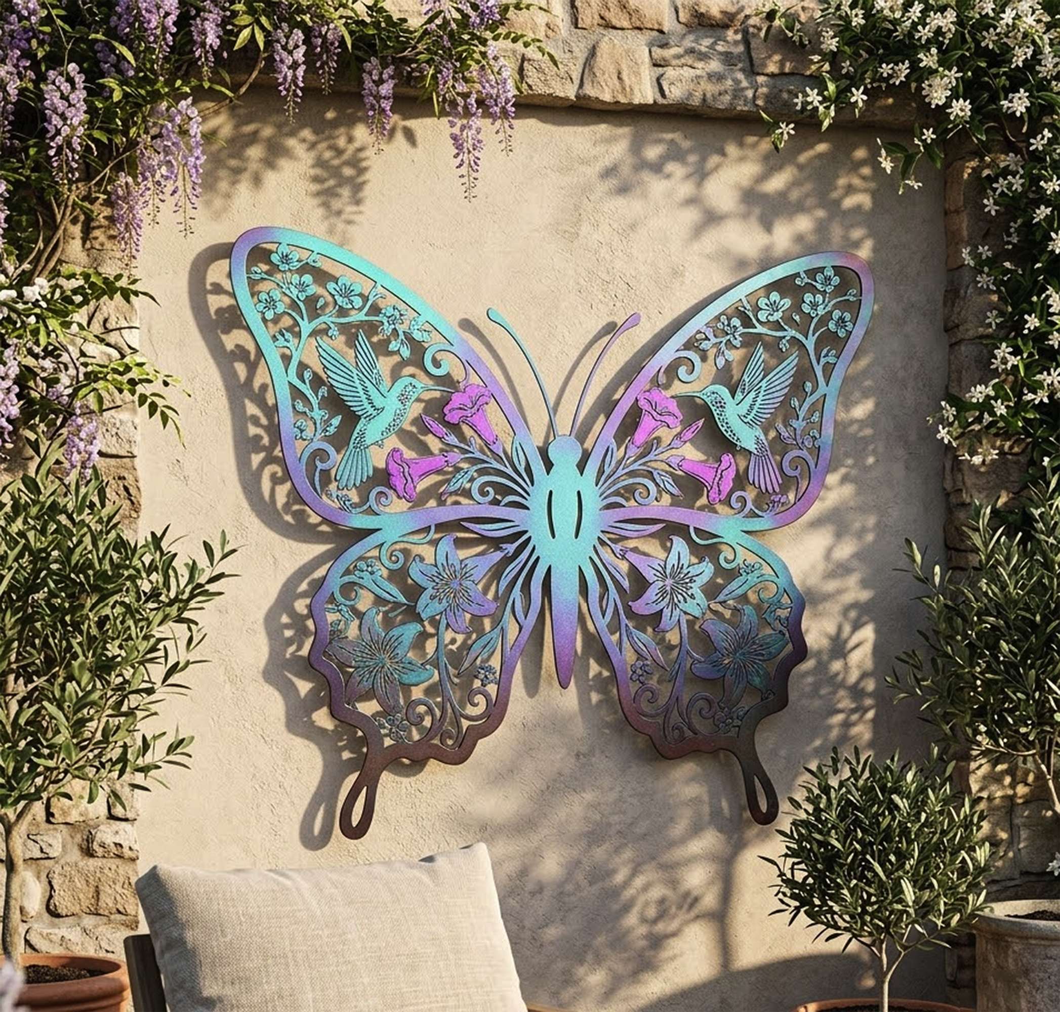 Hummingbird Butterfly Metal Wall Art