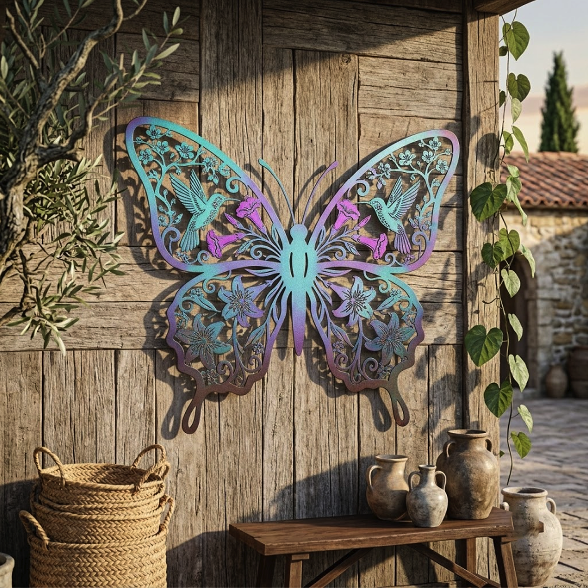 Hummingbird Butterfly Metal Wall Art - product view 2