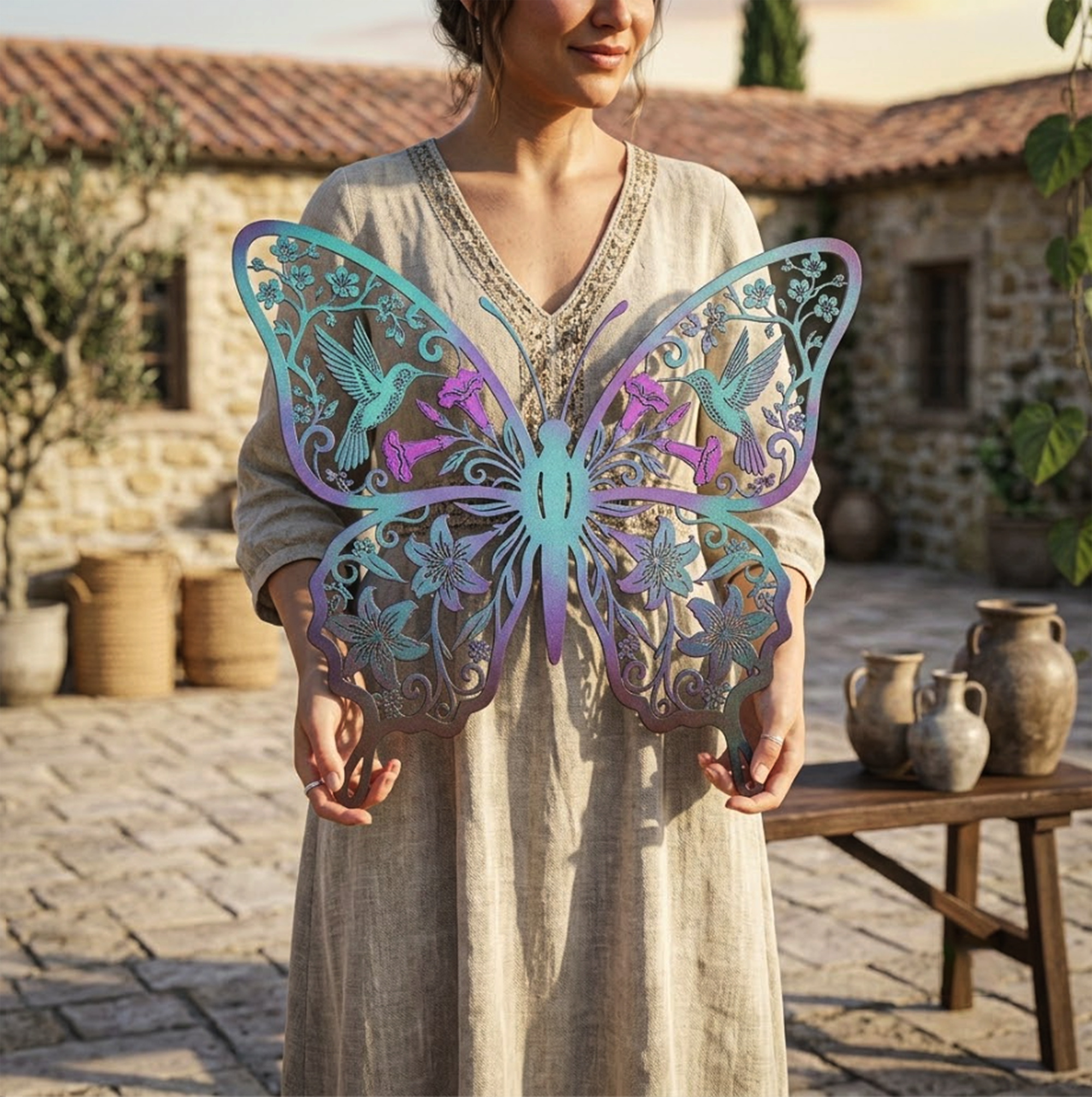 Hummingbird Butterfly Metal Wall Art - product view 3