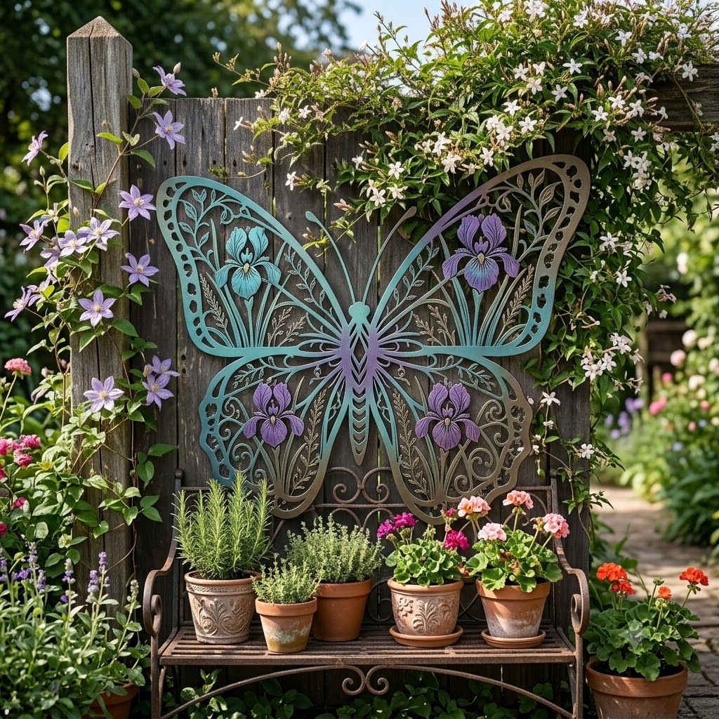 Floral Butterfly Metal Wall Art - product view 3