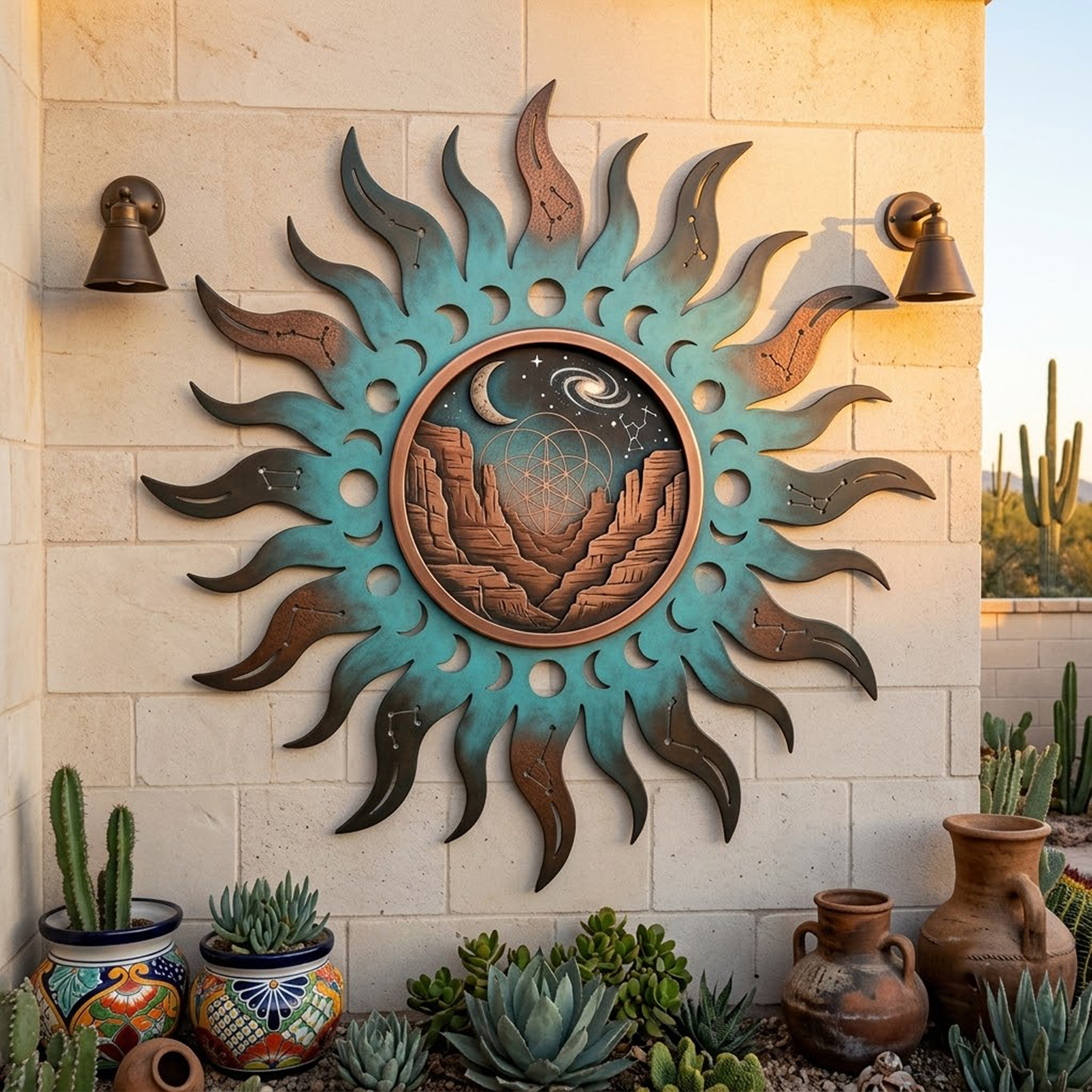 Southwestern Sun Moon Metal Wall Art