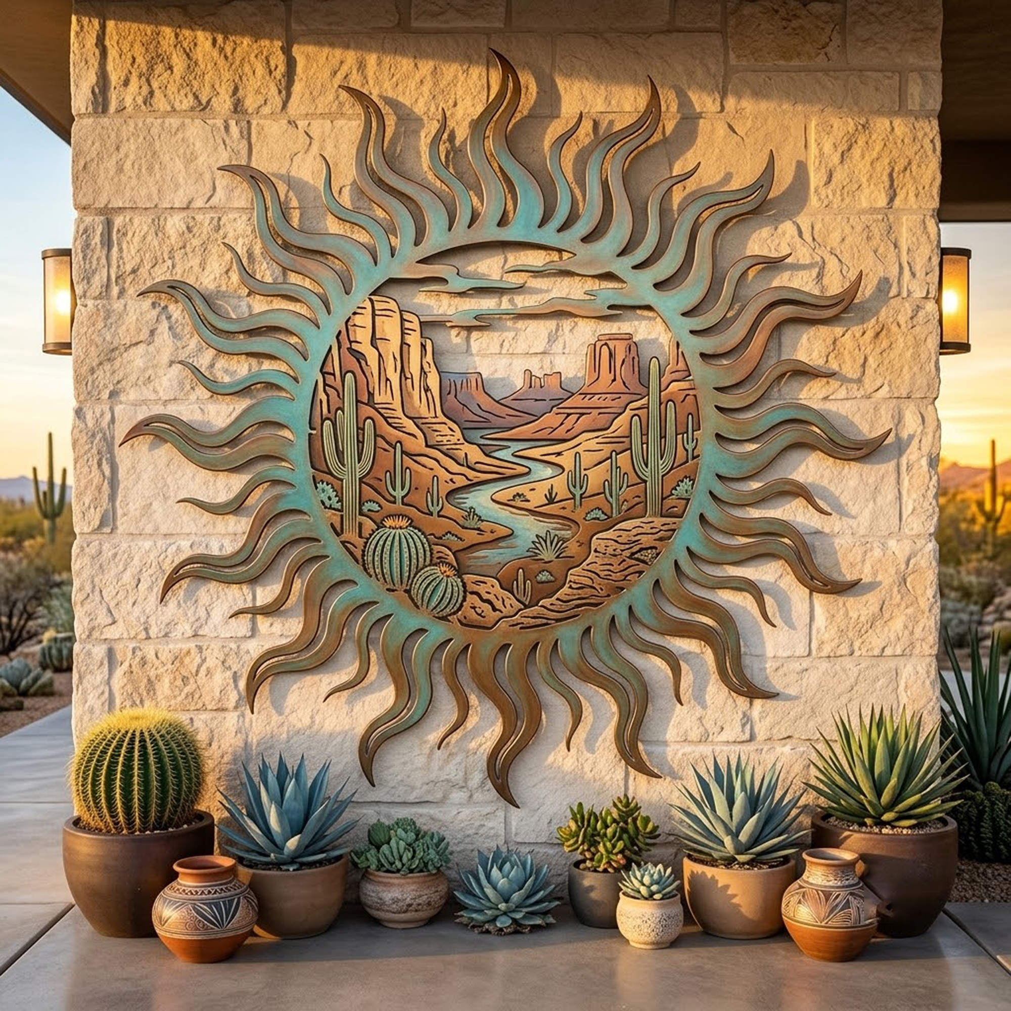 Southwestern Desert Sun Metal Wall Art