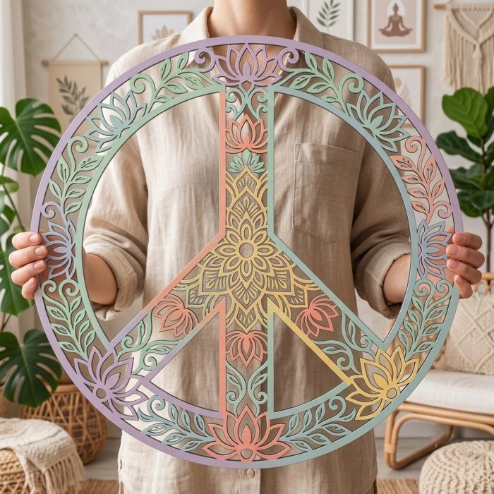 Boho Peace Sign Metal Wall Art