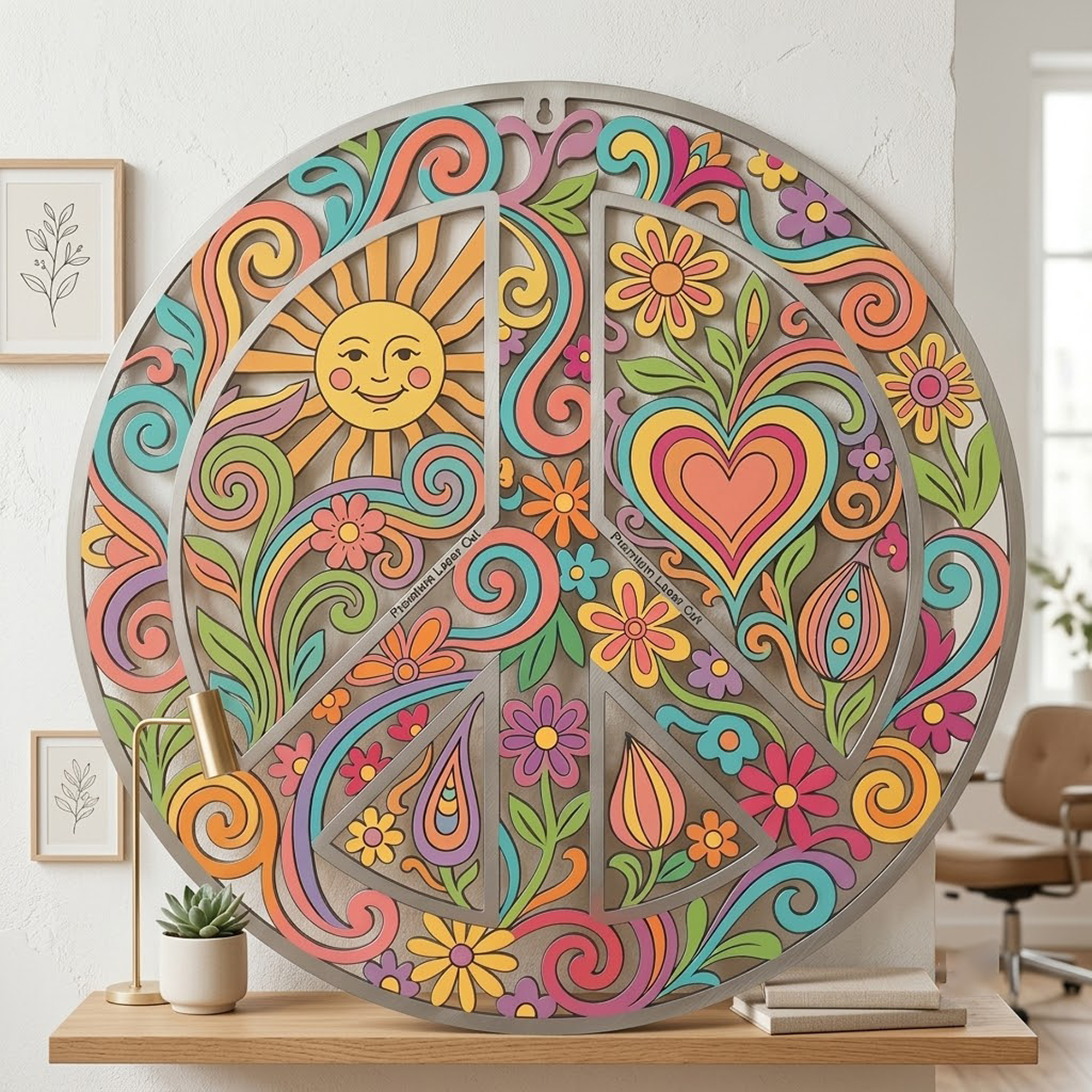 Floral Peace Sign Metal Wall Art - product view 2