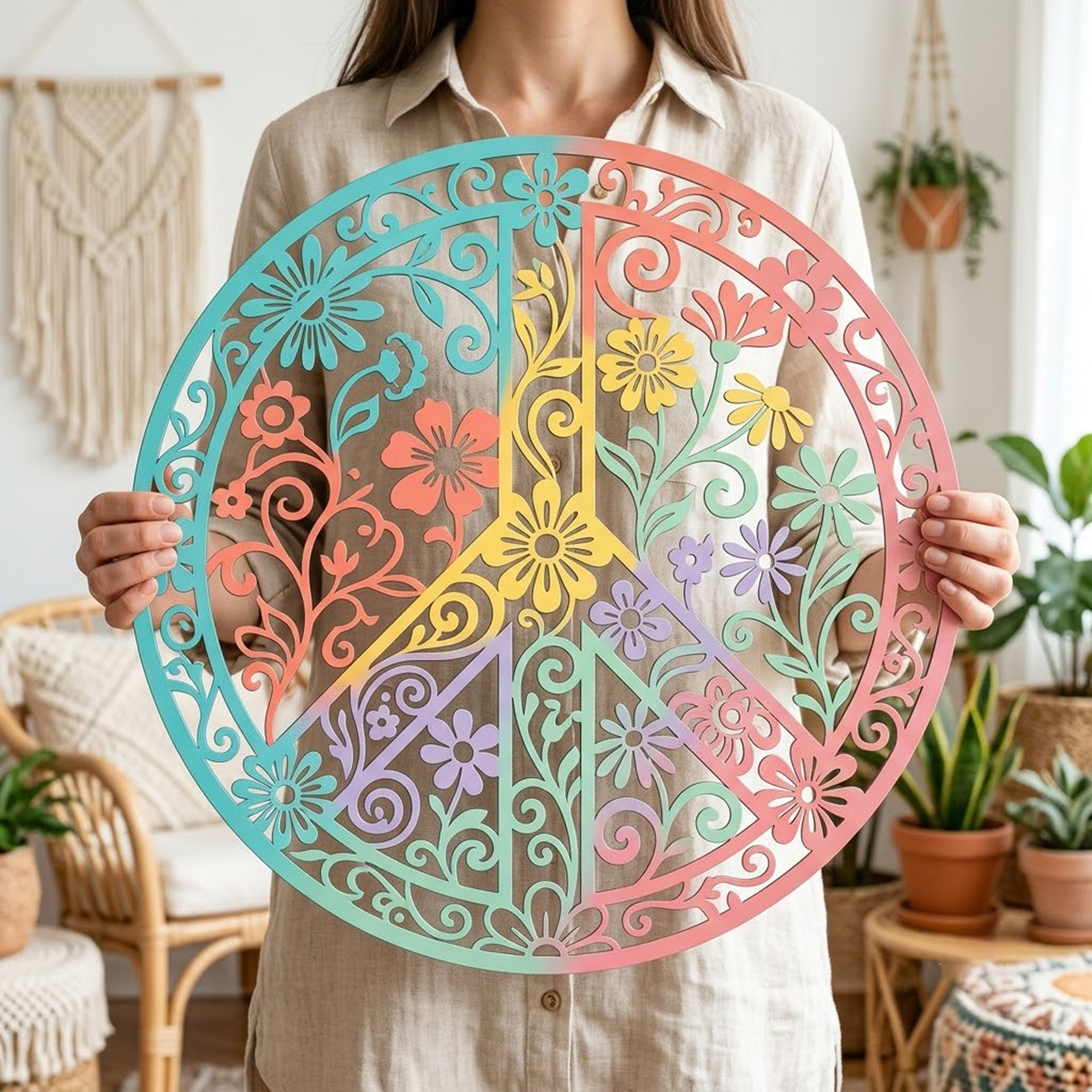 Pastel Peace Sign Metal Wall Art