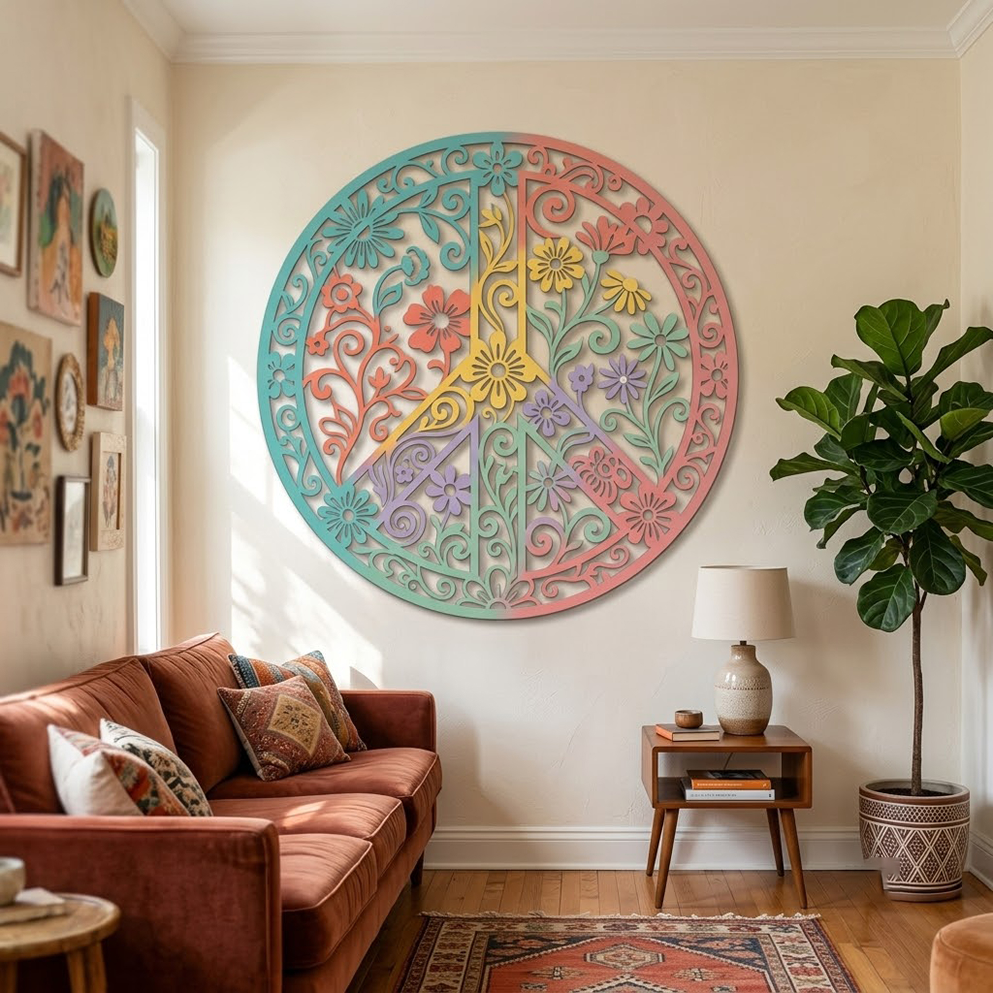 Pastel Peace Sign Metal Wall Art - product view 2