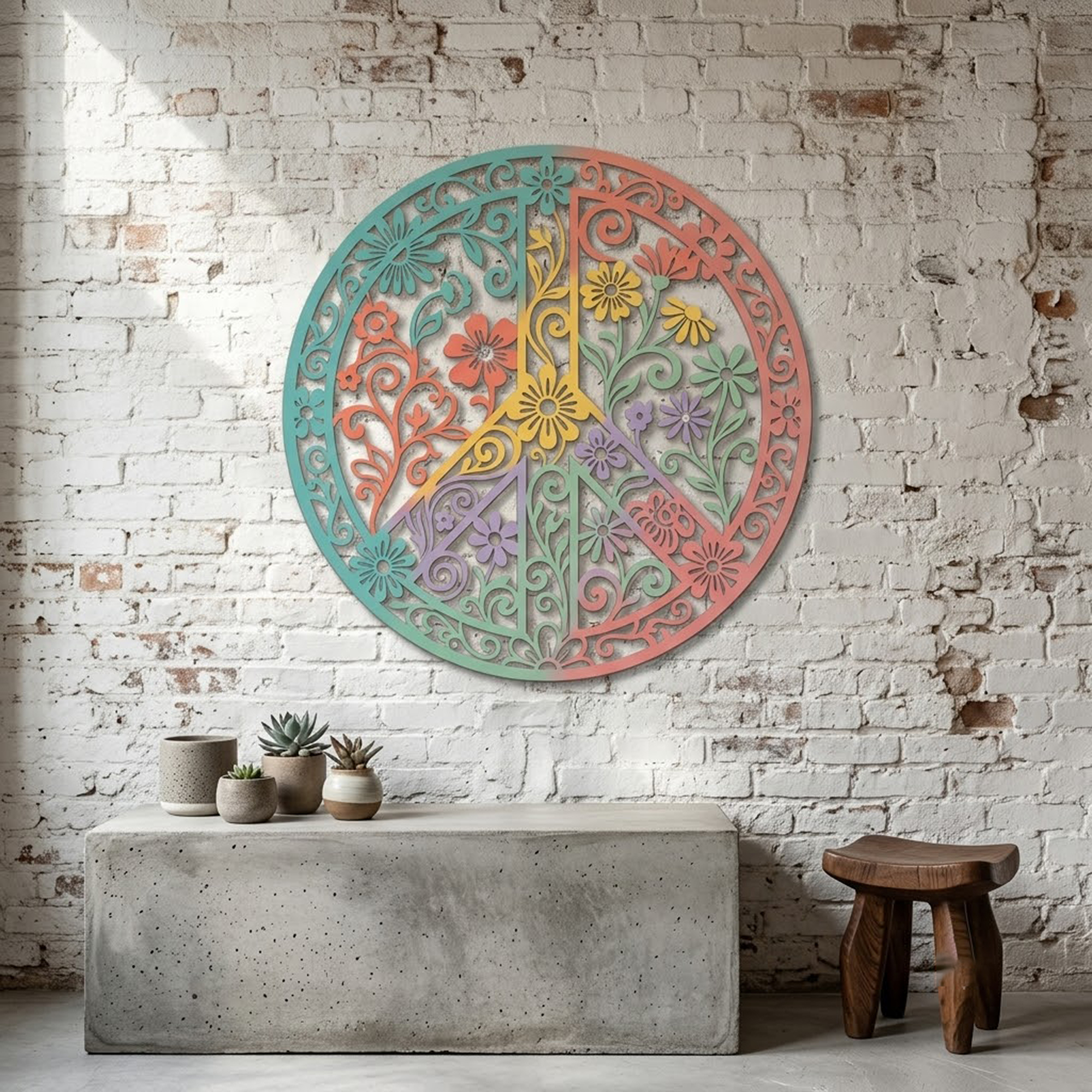 Pastel Peace Sign Metal Wall Art - product view 3