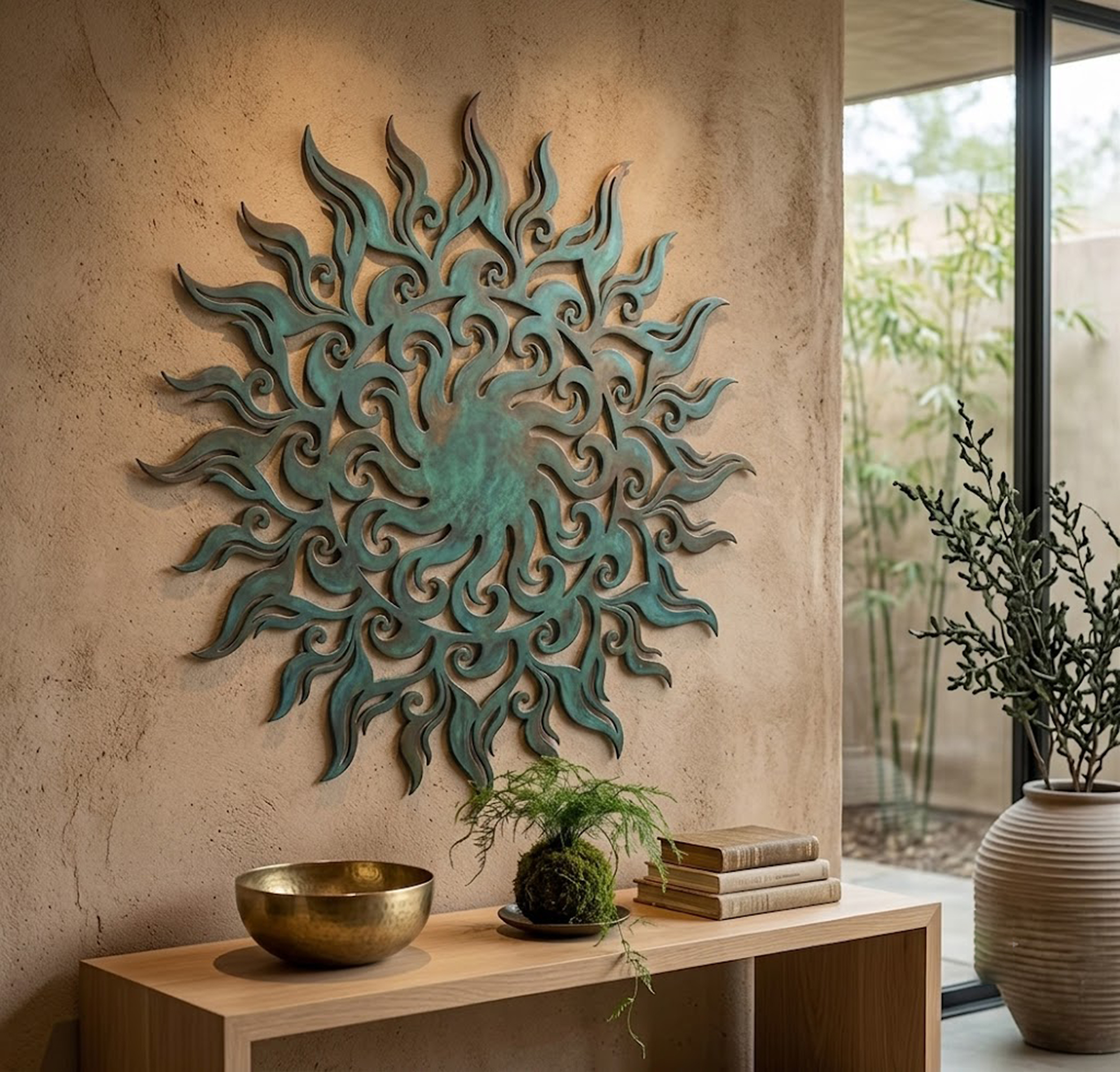 Abstract Spiral Sun Metal Wall Art - product view 2