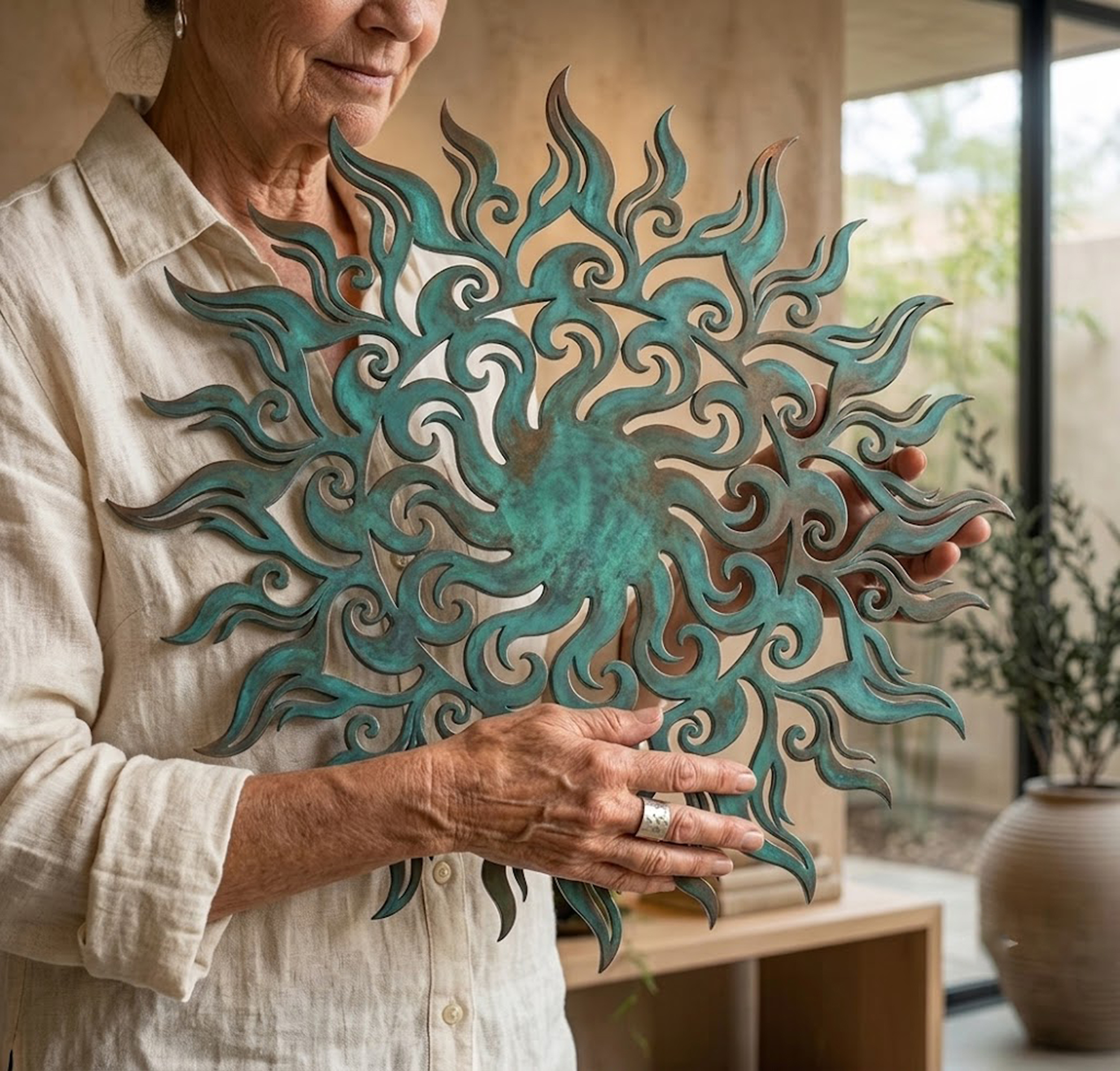 Abstract Spiral Sun Metal Wall Art - product view 3