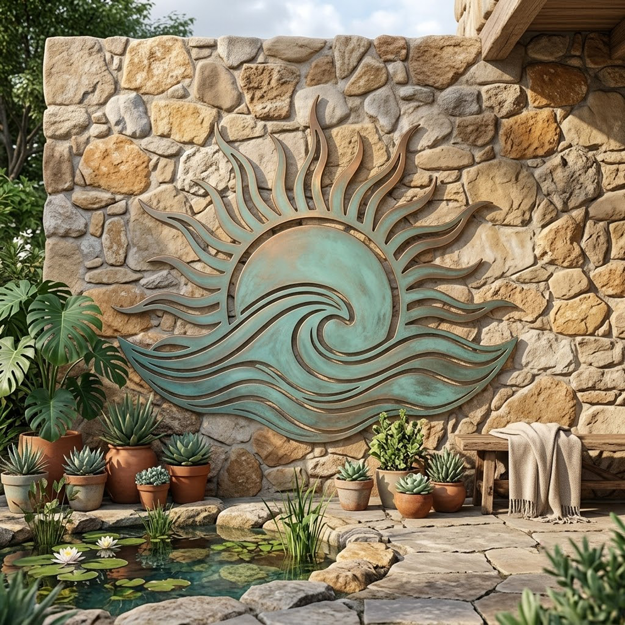 Coastal Sun Wave Metal Wall Art - product view 2