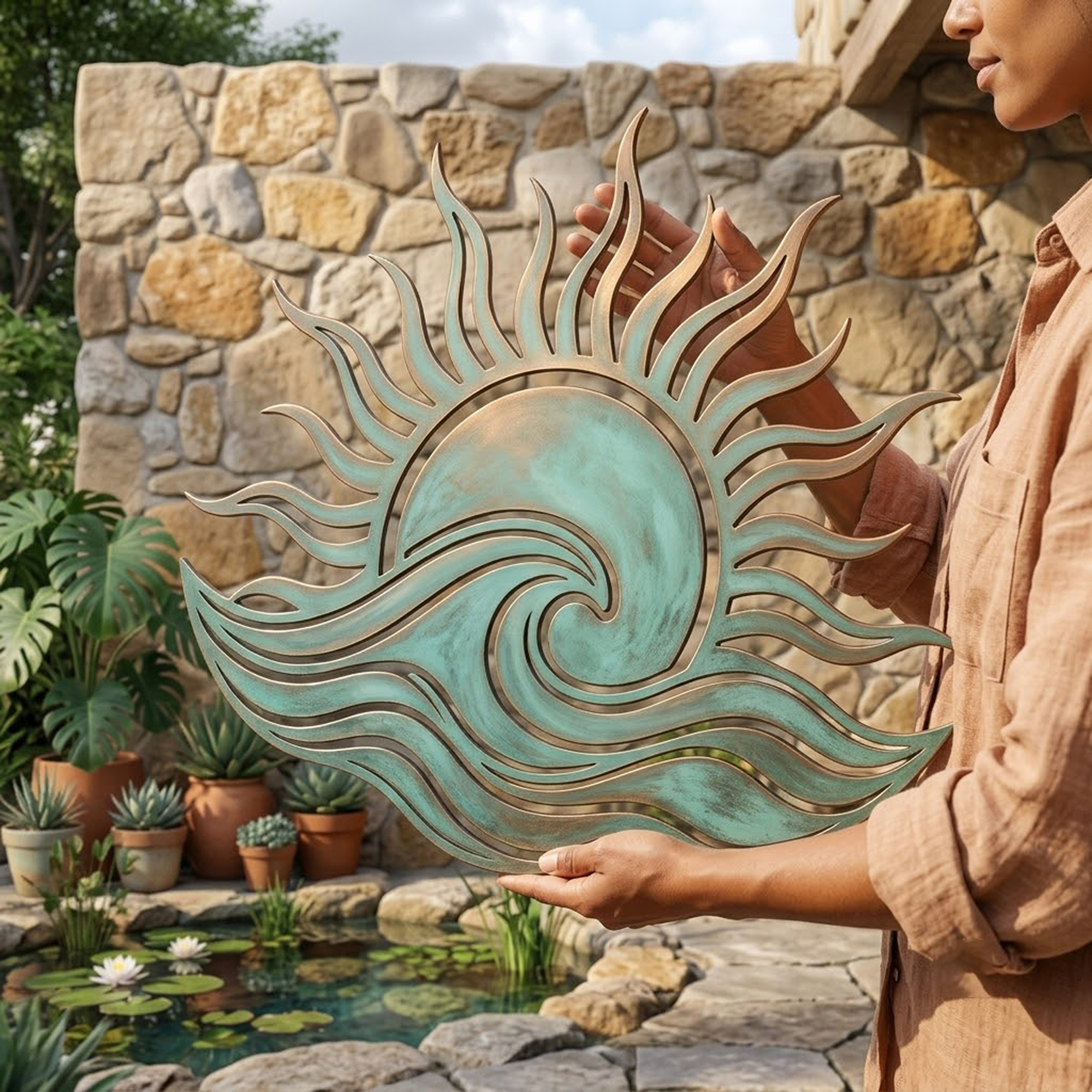 Coastal Sun Wave Metal Wall Art - product view 3