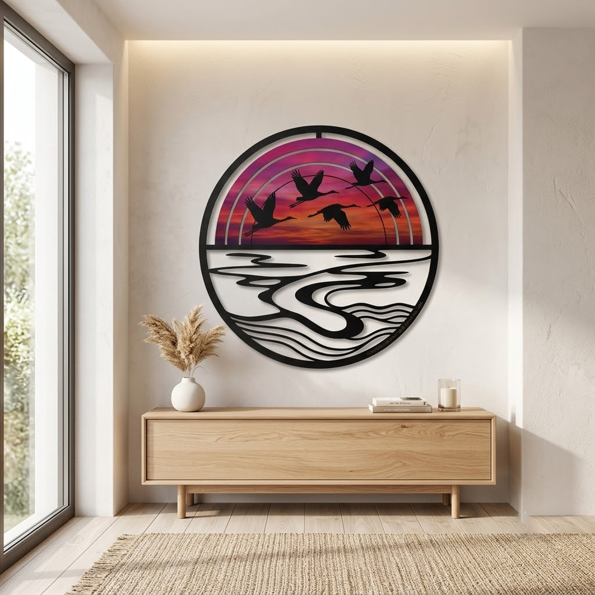 Flying Crane Sunset Metal Wall Art - product view 2