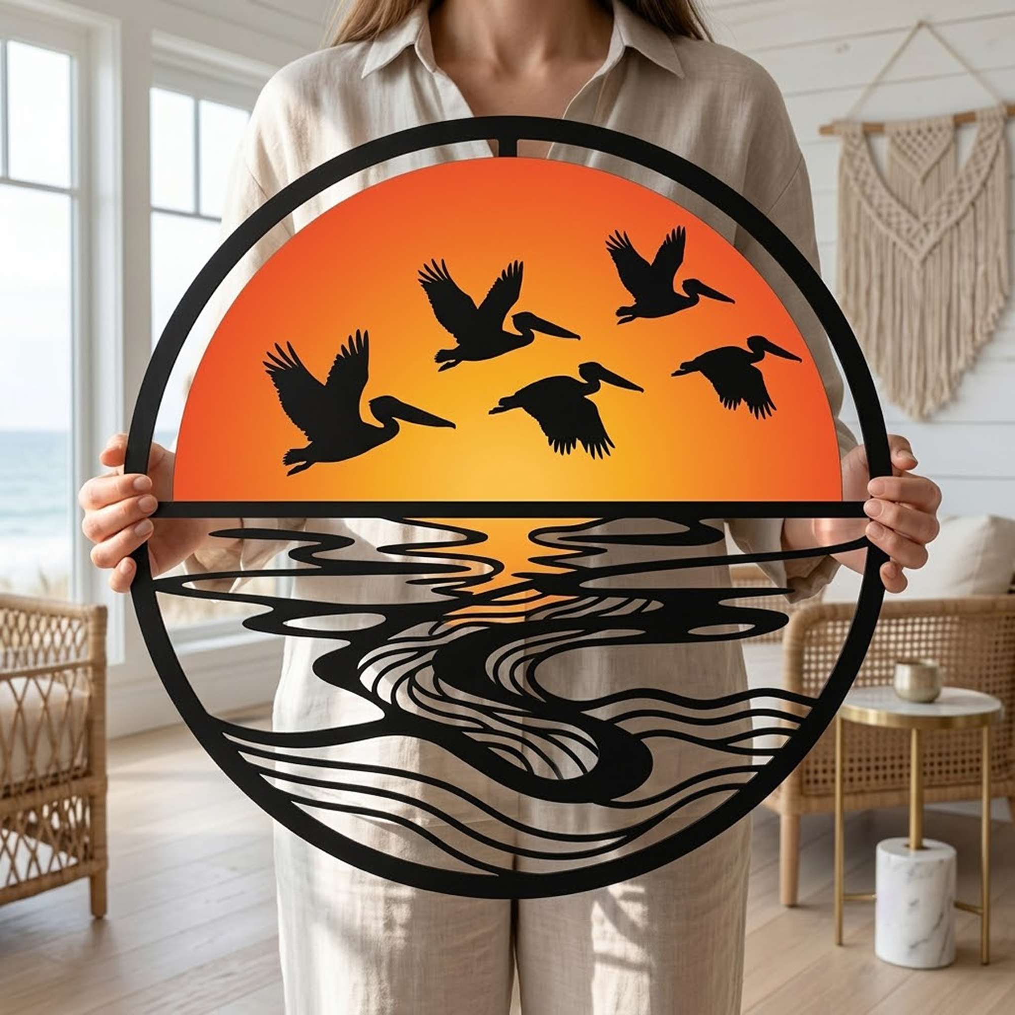 Pelican Sunset Metal Wall Art