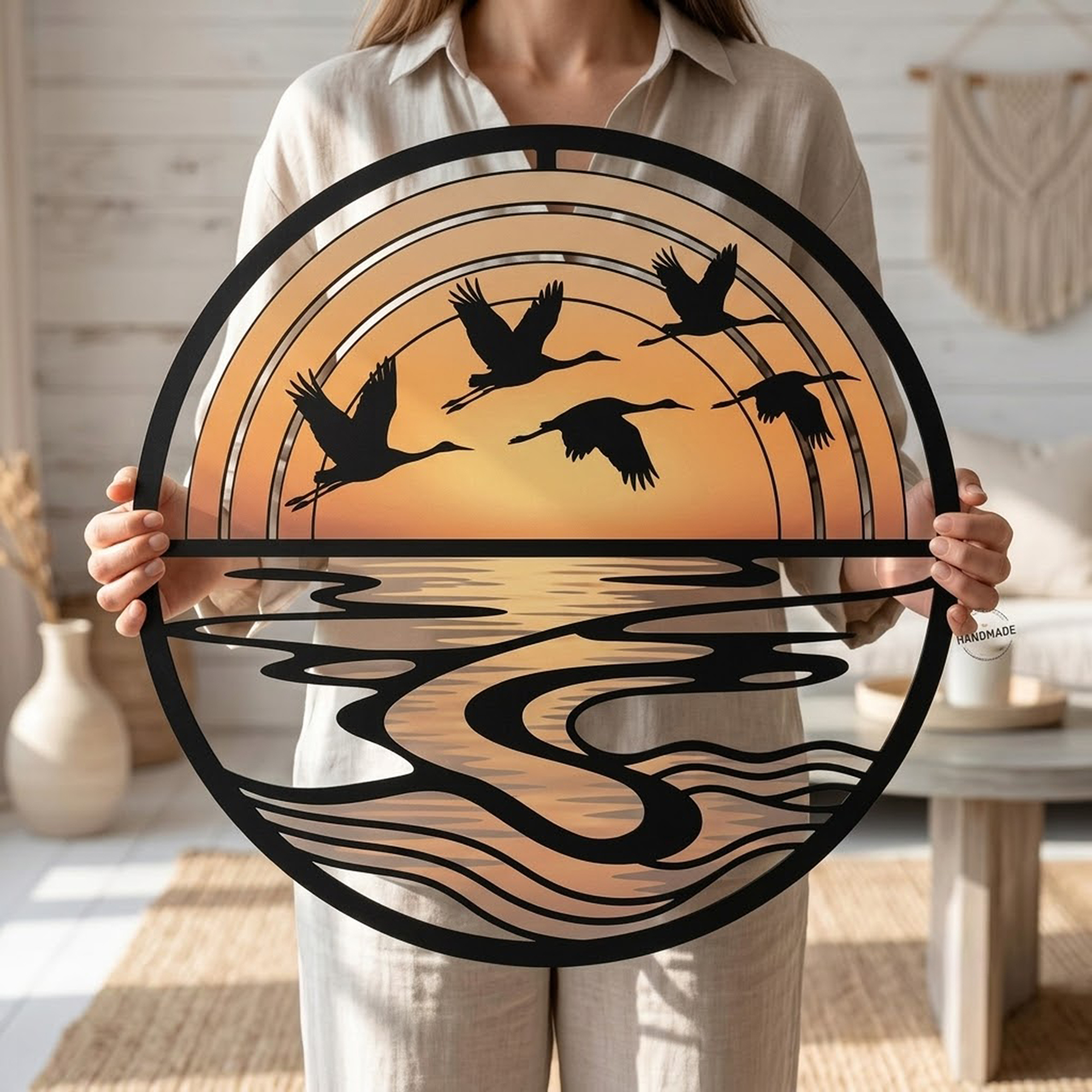 Flying Crane Sunset Metal Wall Art