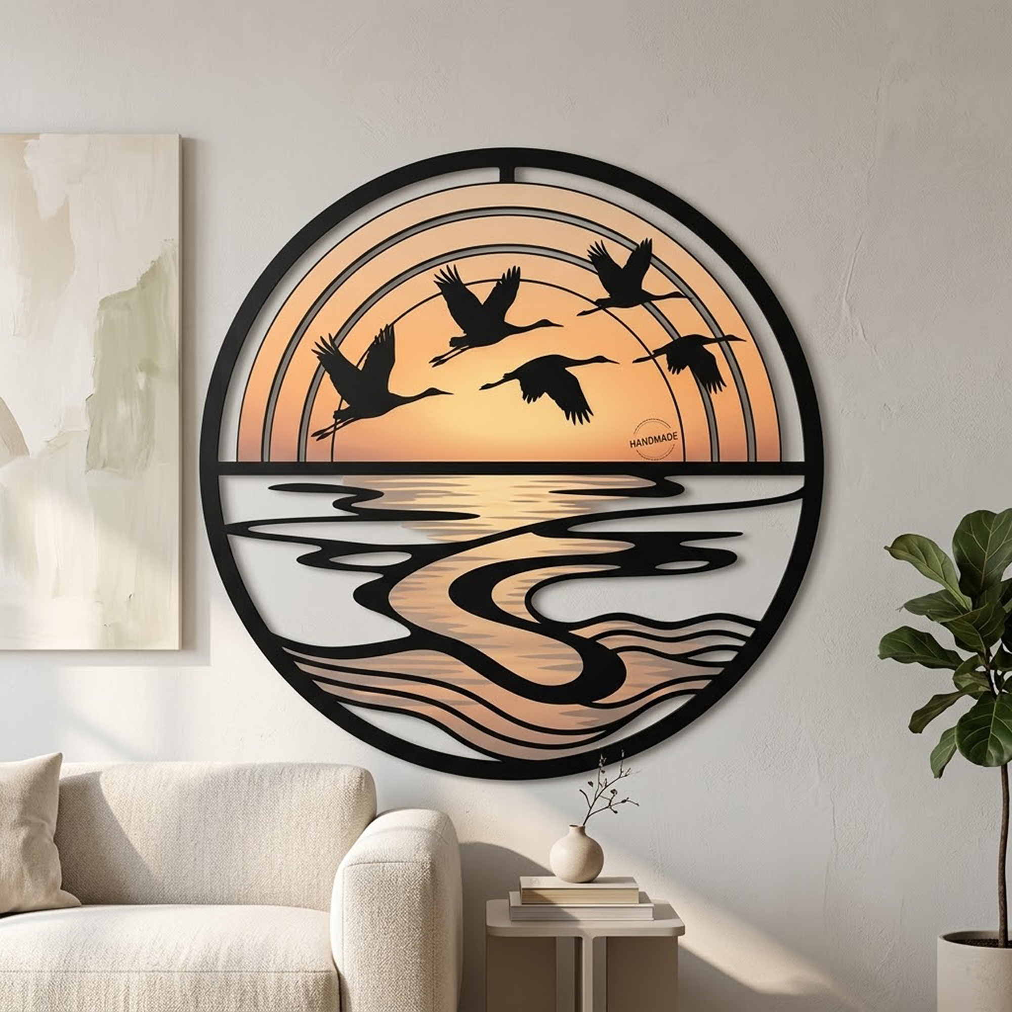 Flying Crane Sunset Metal Wall Art - product view 2