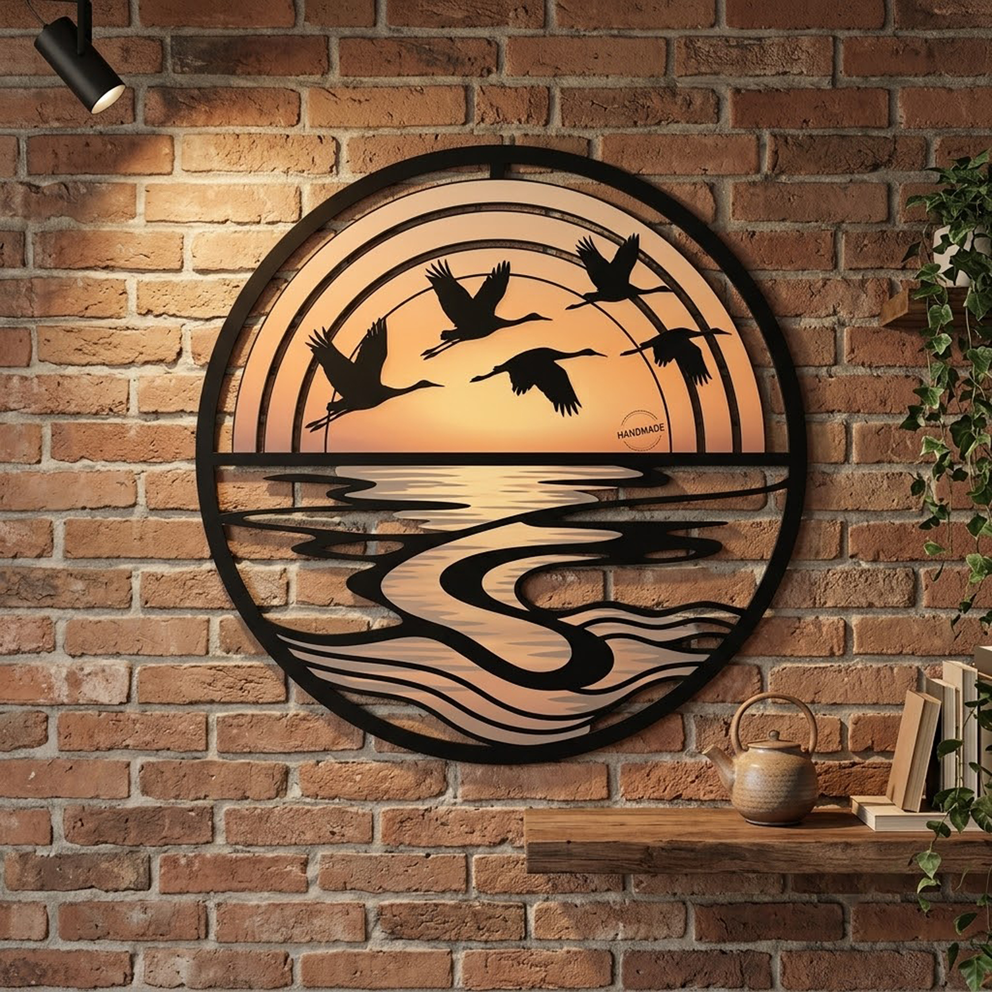 Flying Crane Sunset Metal Wall Art - product view 3