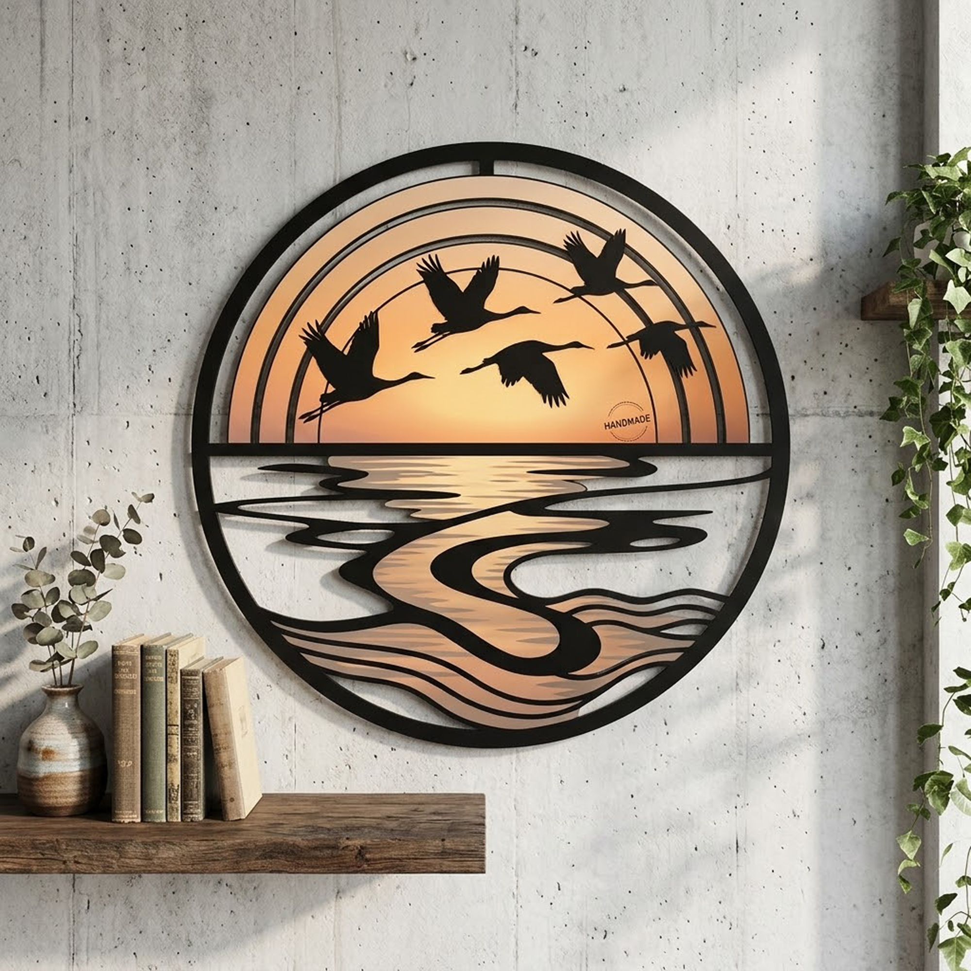 Flying Crane Sunset Metal Wall Art - product view 4