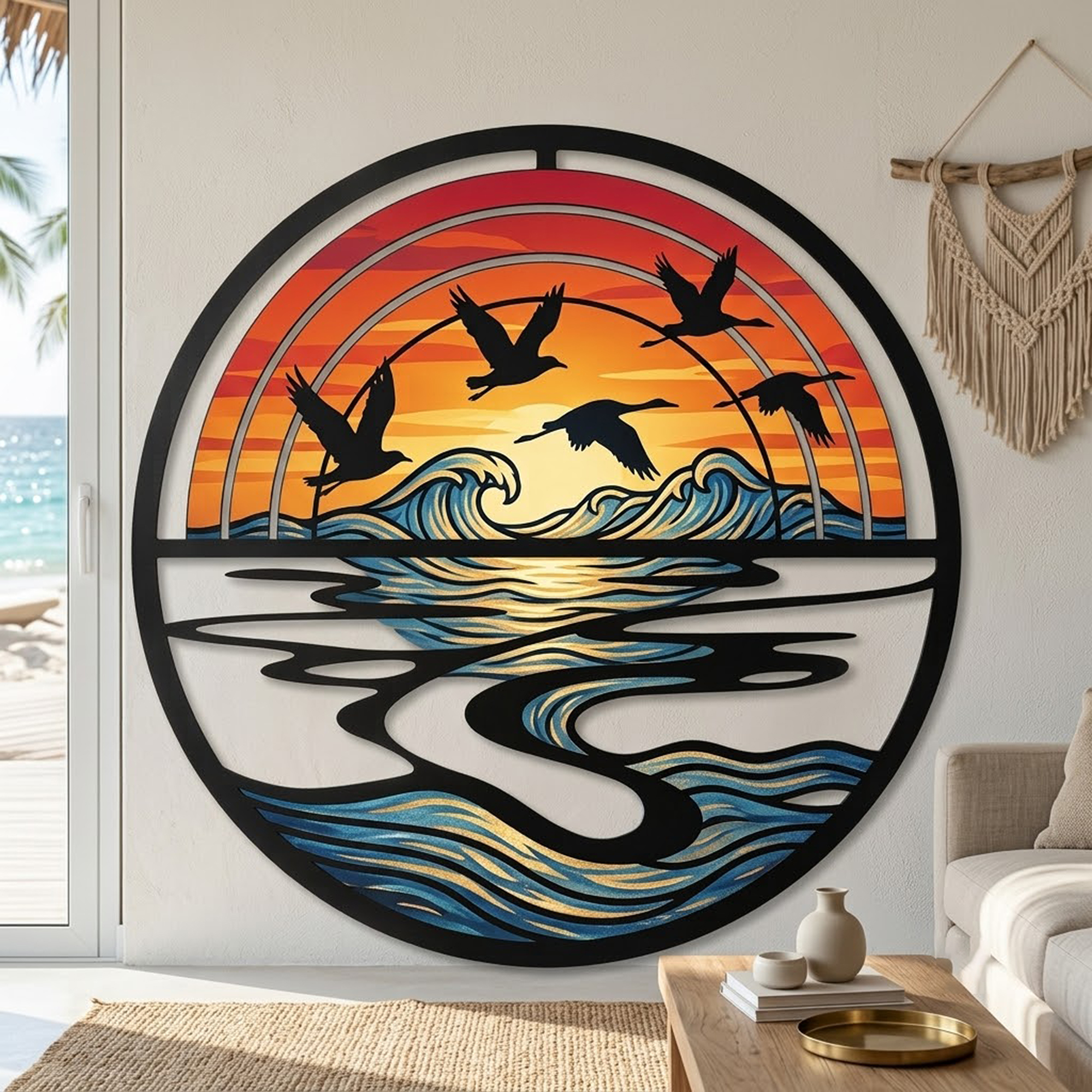 Flying Crane Sunset Metal Wall Art - product view 2