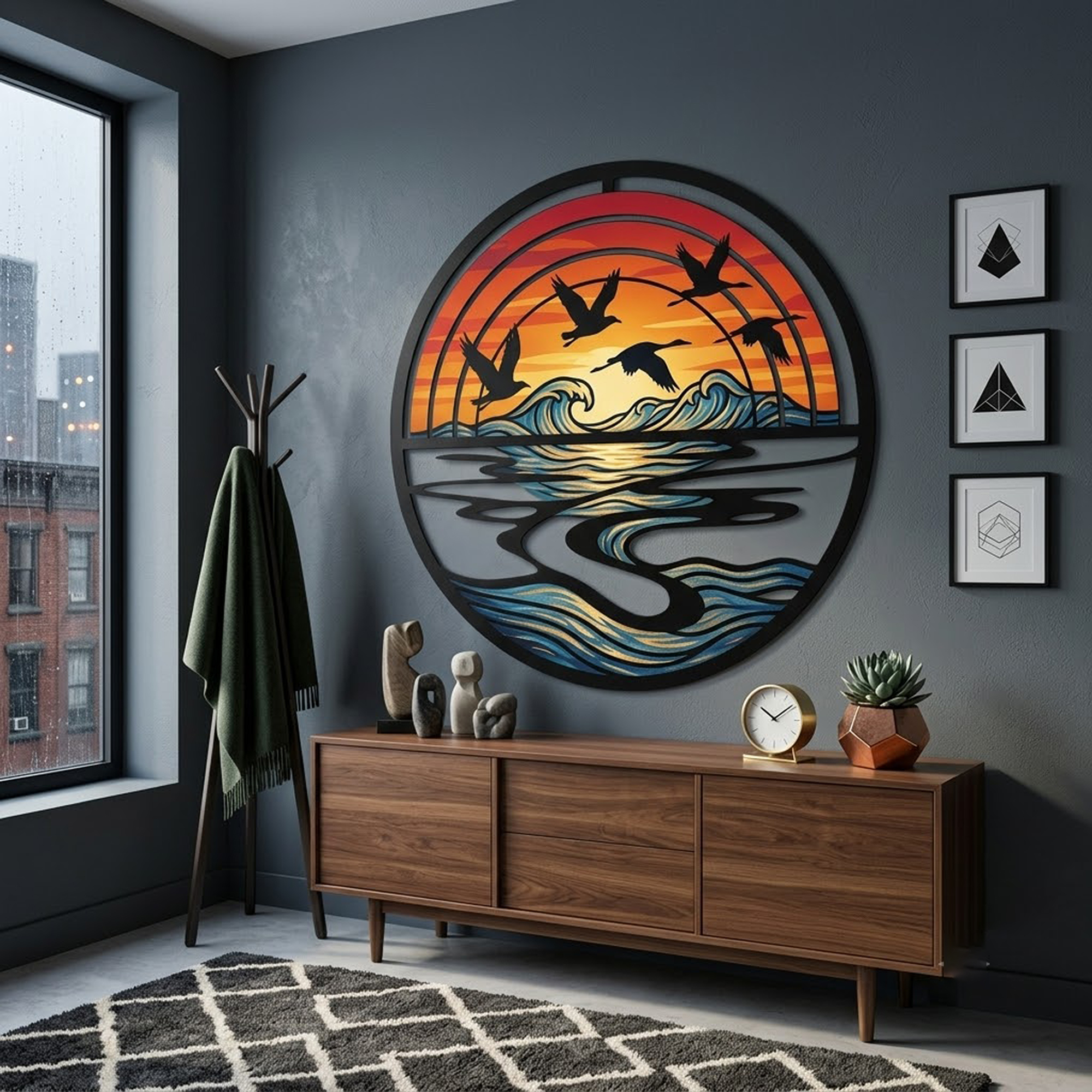 Flying Crane Sunset Metal Wall Art - product view 3