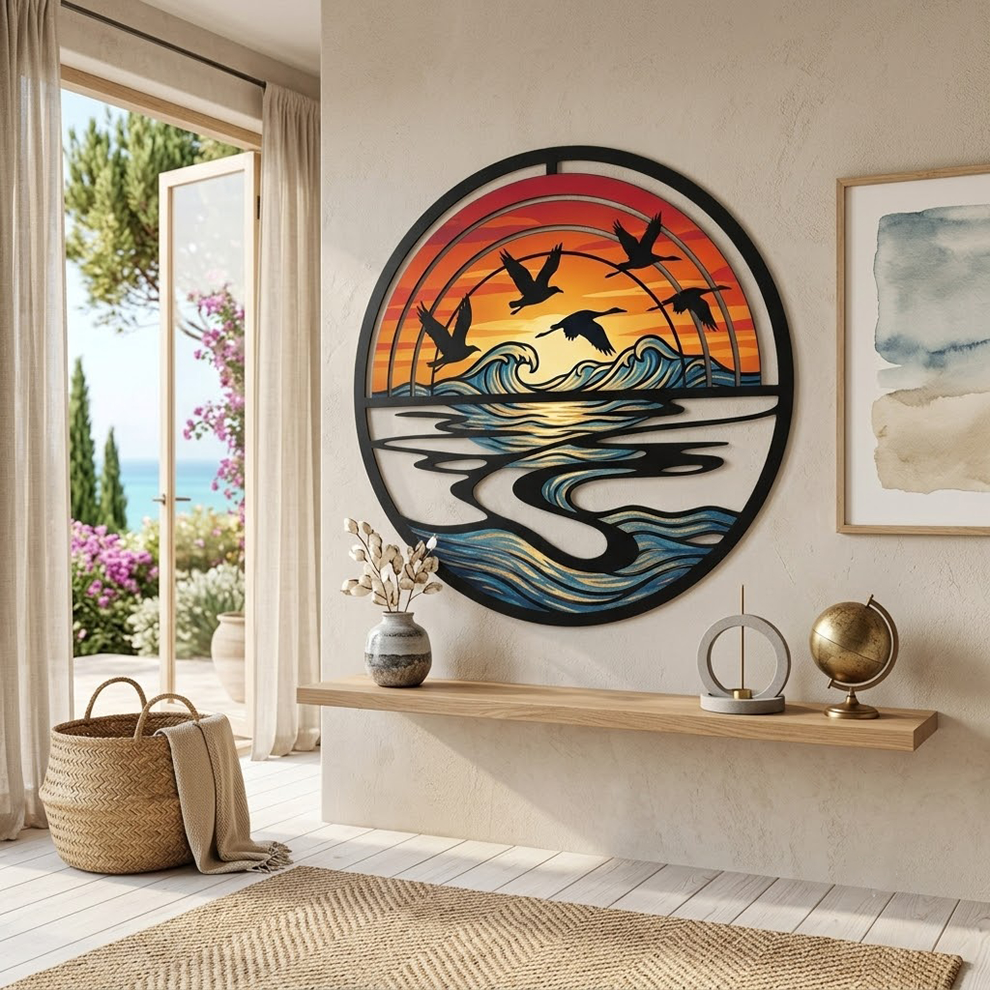 Flying Crane Sunset Metal Wall Art - product view 4