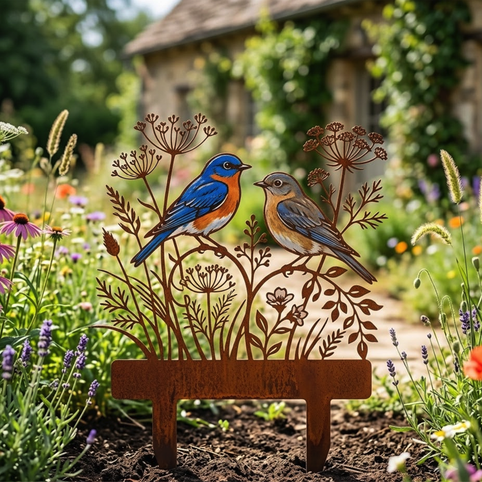 Rustic Bird Garden Stake