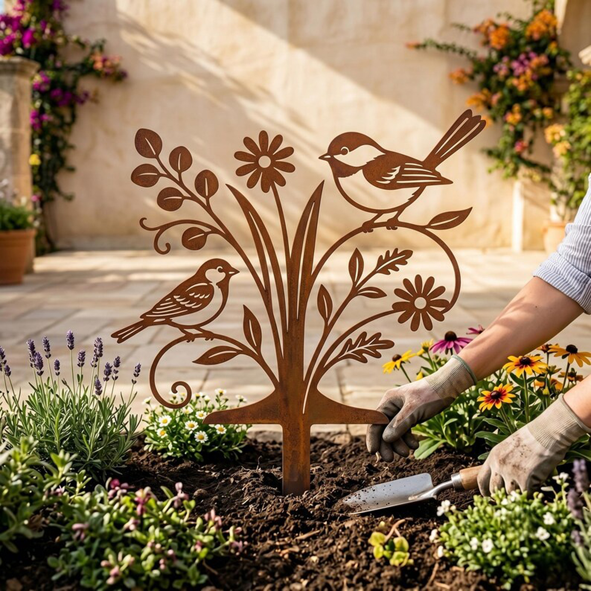 Rustic Bird Garden Stake