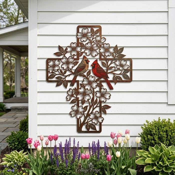 Cardinal Cross Metal Wall Art