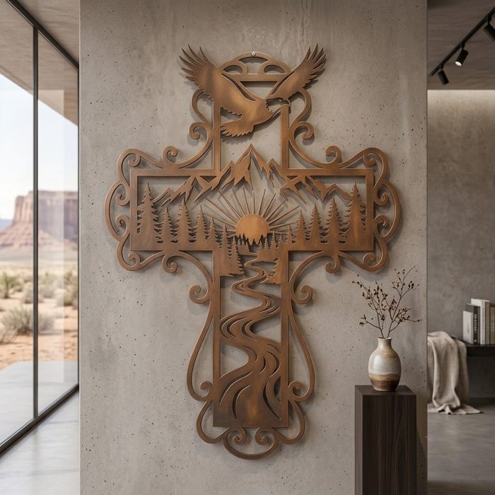 Mountain Cross Metal Wall Art