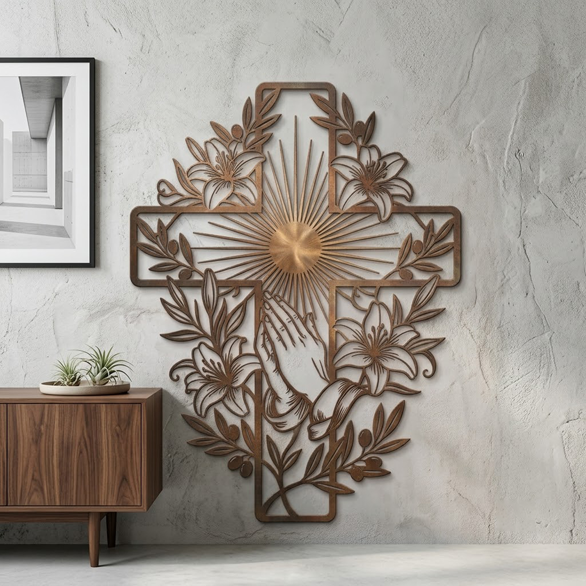 Praying Hands Cross Metal Wall Art - product view 3