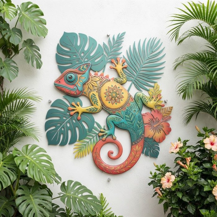 Colorful Chameleon Metal Wall Art