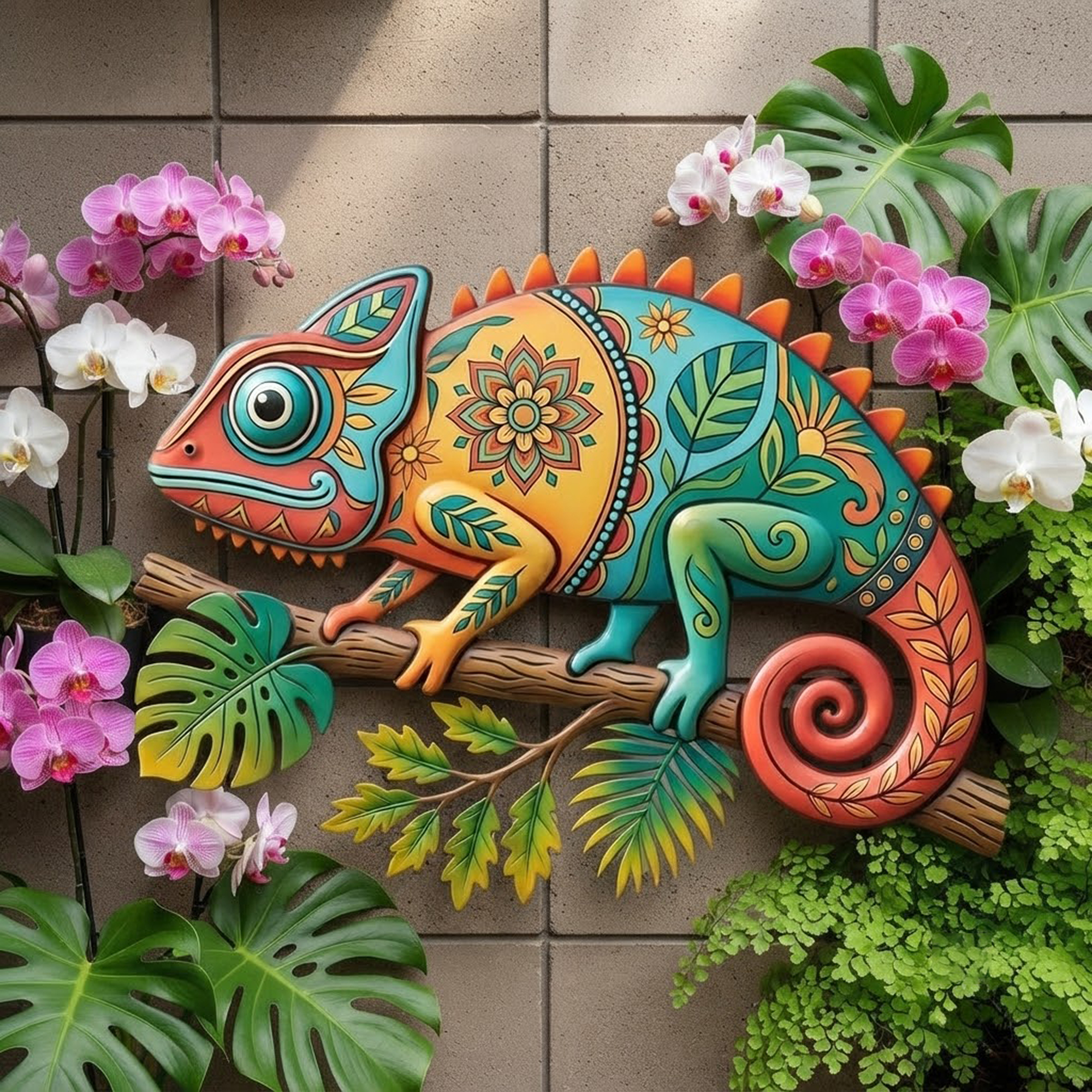 Colorful Chameleon Metal Wall Art