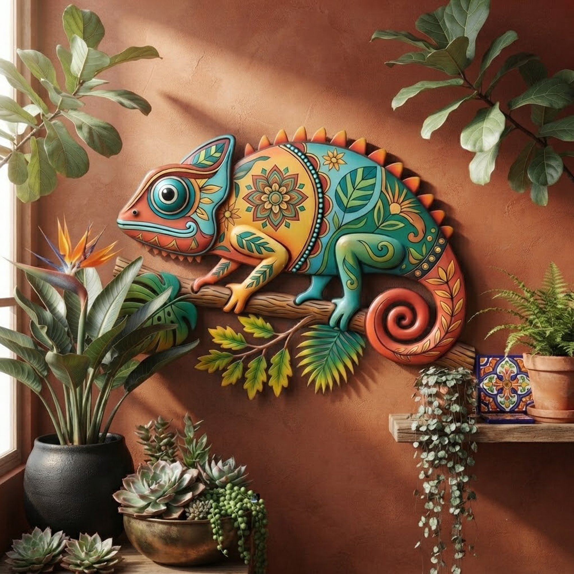 Colorful Chameleon Metal Wall Art - product view 2