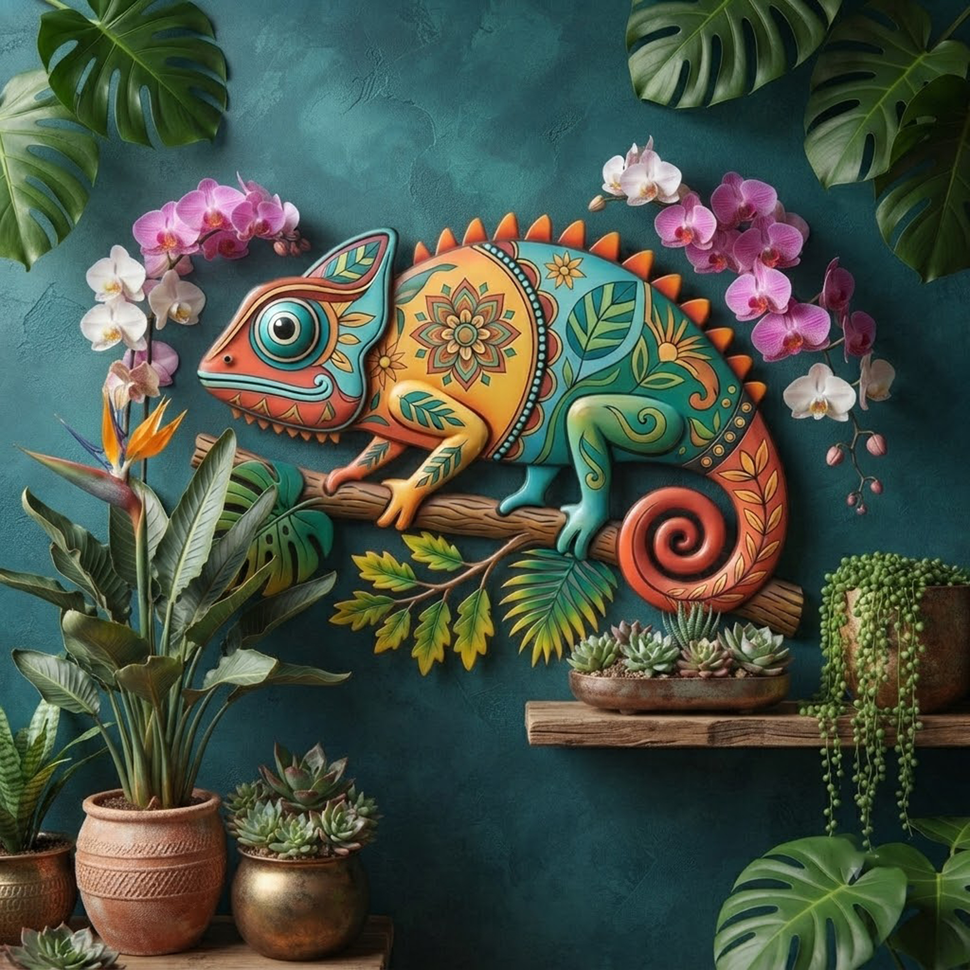 Colorful Chameleon Metal Wall Art - product view 3