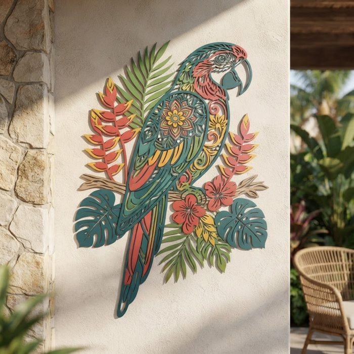 Colorful Parrot Metal Wall Art