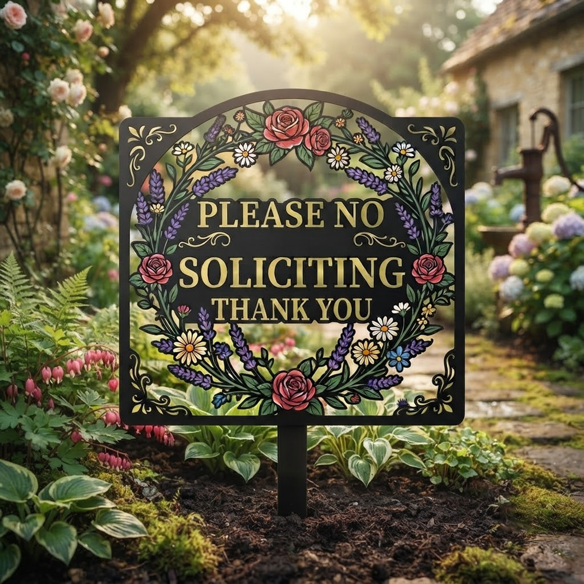 No Soliciting Garden Sign - product view 2
