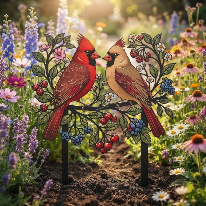 Cardinal Couple Garden Stake