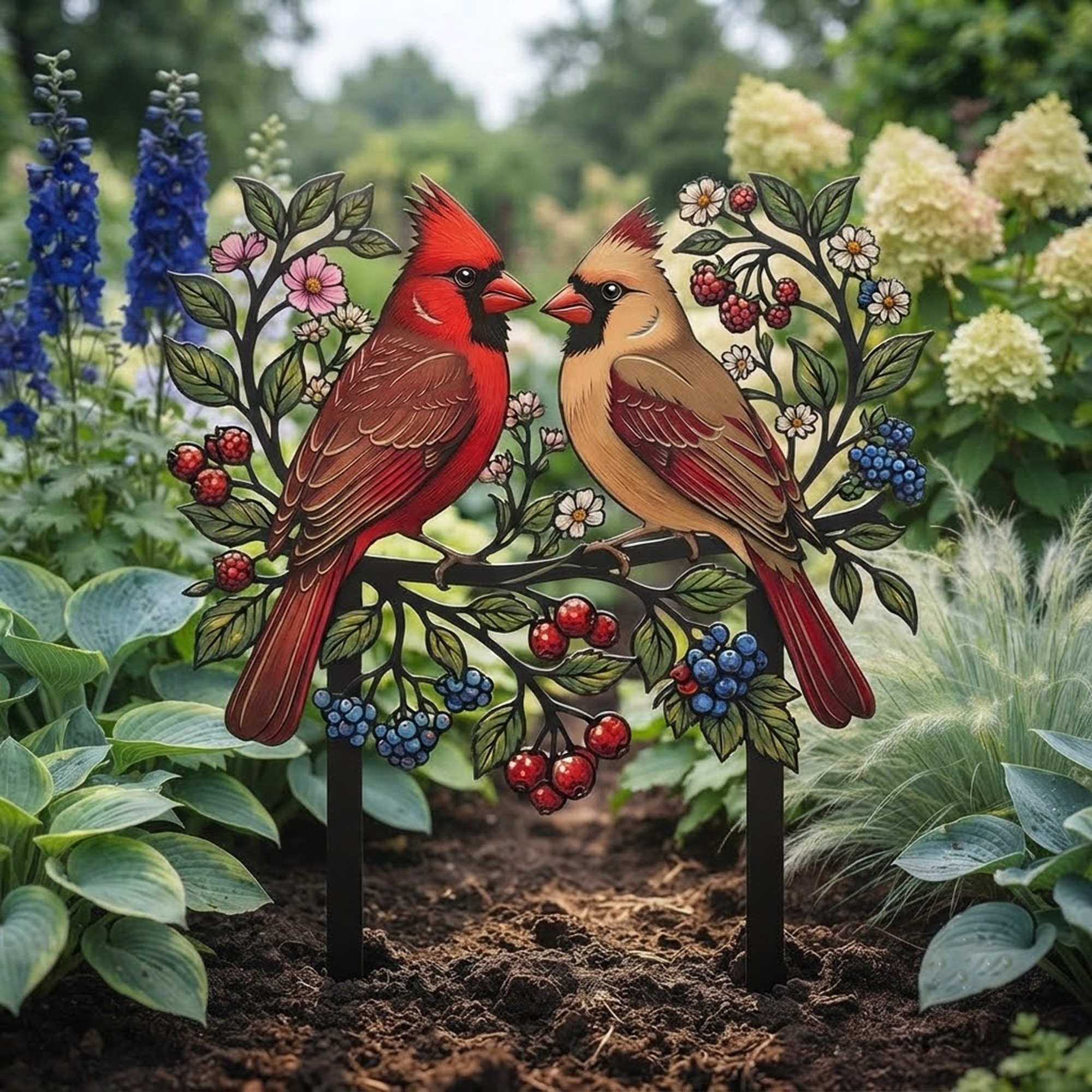 Cardinal Couple Garden Stake - product view 2